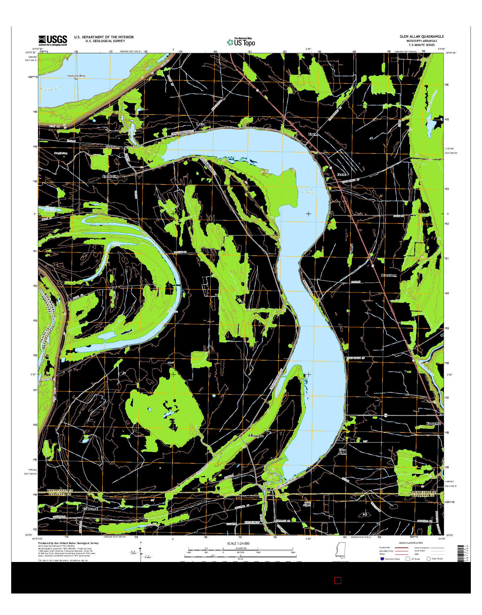 USGS US TOPO 7.5-MINUTE MAP FOR GLEN ALLAN, MS-AR 2015