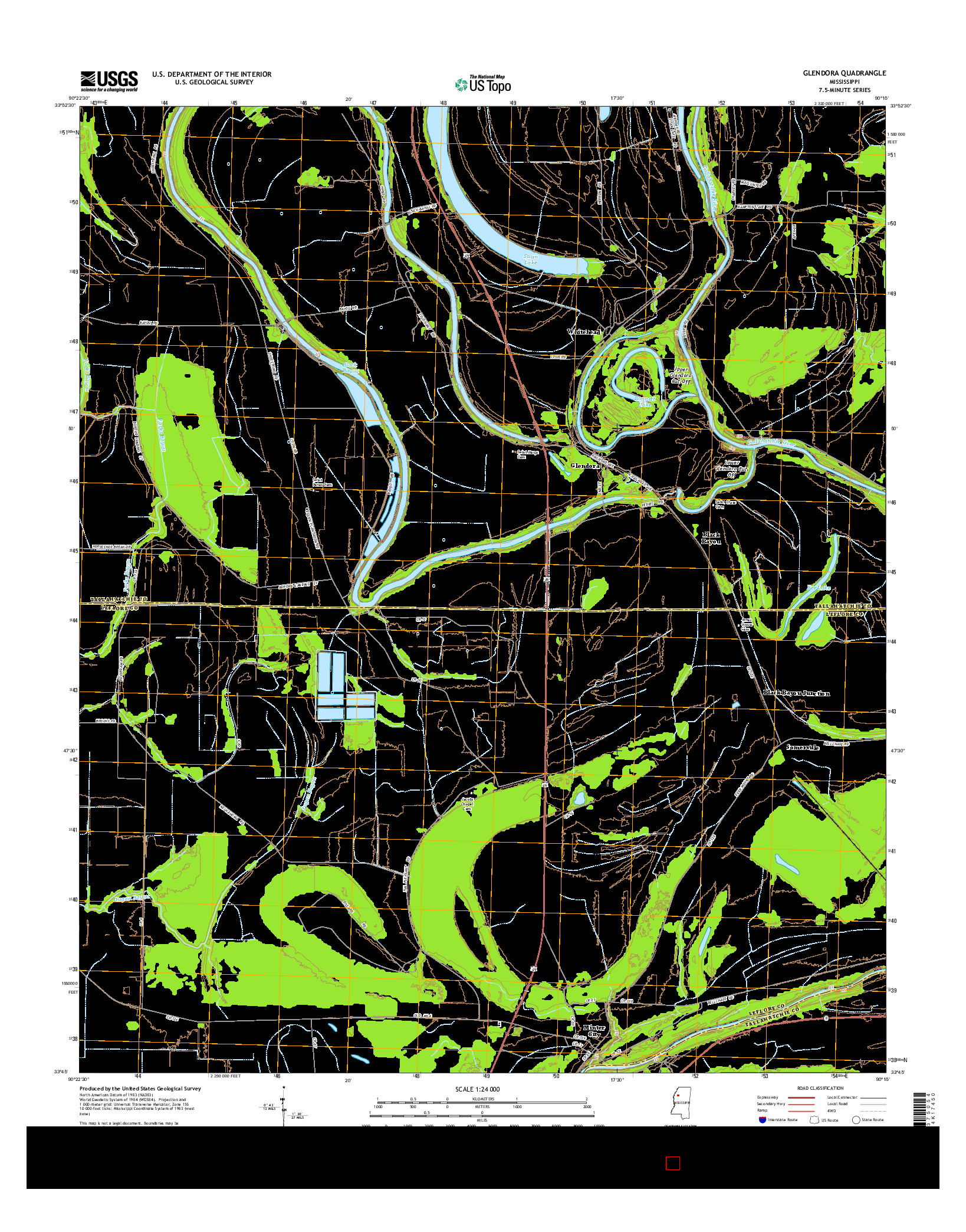 USGS US TOPO 7.5-MINUTE MAP FOR GLENDORA, MS 2015