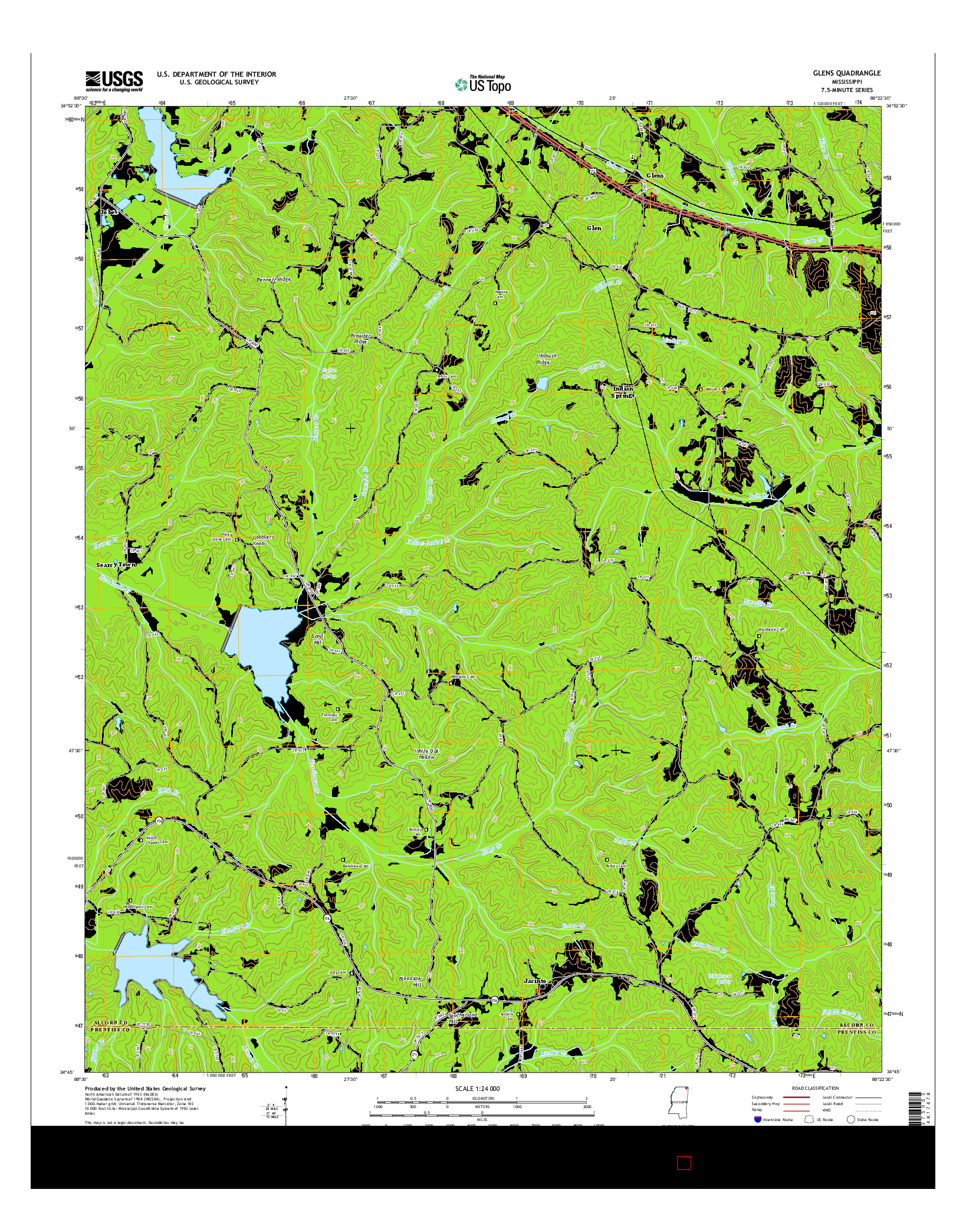USGS US TOPO 7.5-MINUTE MAP FOR GLENS, MS 2015