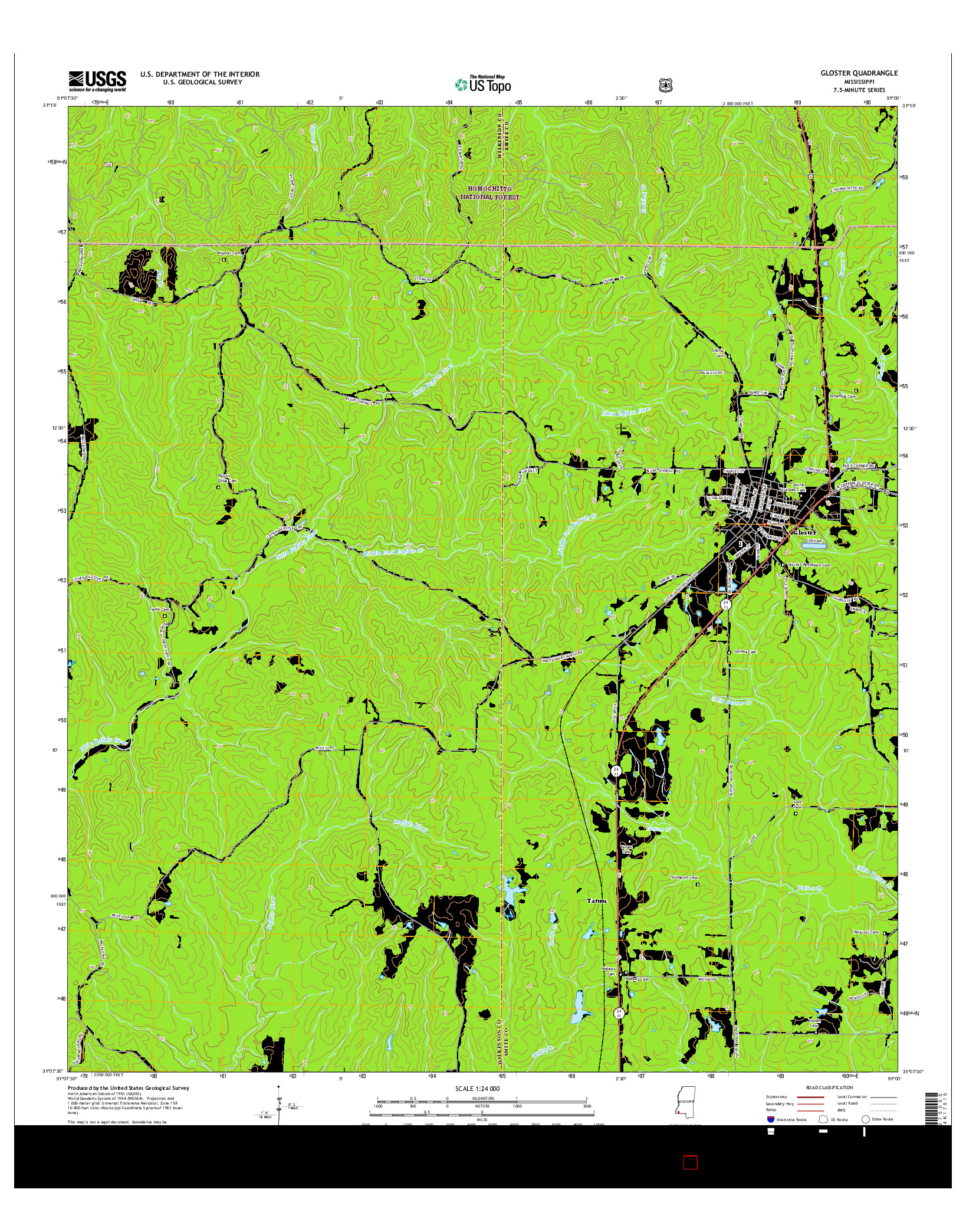 USGS US TOPO 7.5-MINUTE MAP FOR GLOSTER, MS 2015