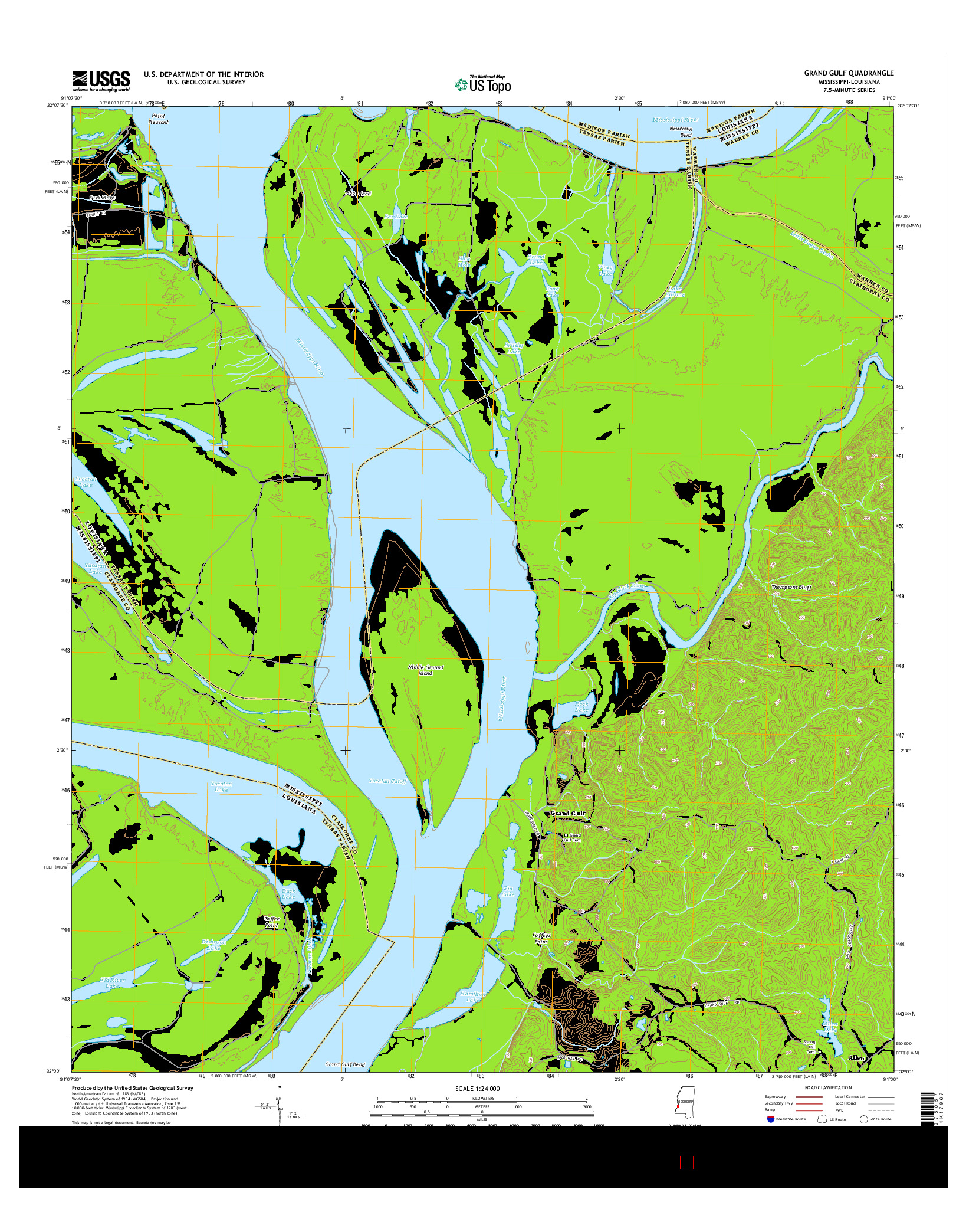 USGS US TOPO 7.5-MINUTE MAP FOR GRAND GULF, MS-LA 2015