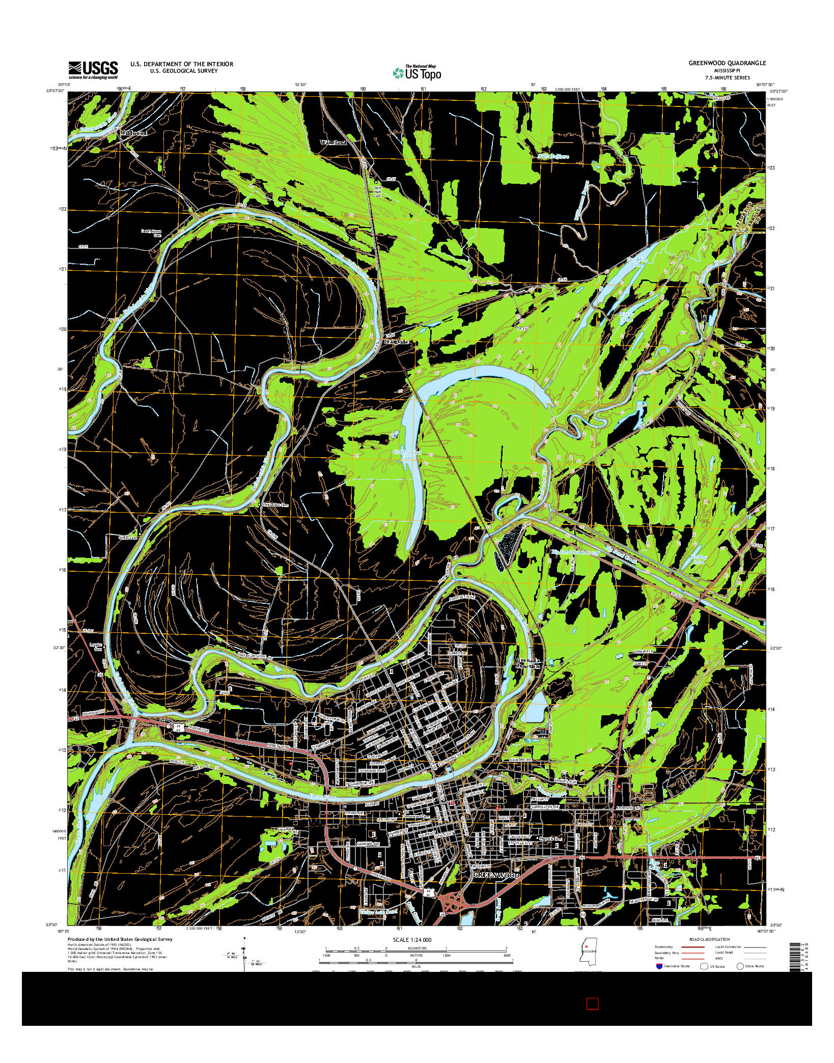 USGS US TOPO 7.5-MINUTE MAP FOR GREENWOOD, MS 2015