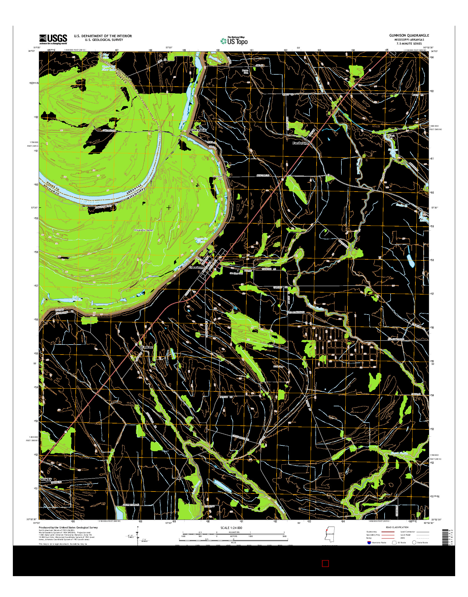 USGS US TOPO 7.5-MINUTE MAP FOR GUNNISON, MS-AR 2015