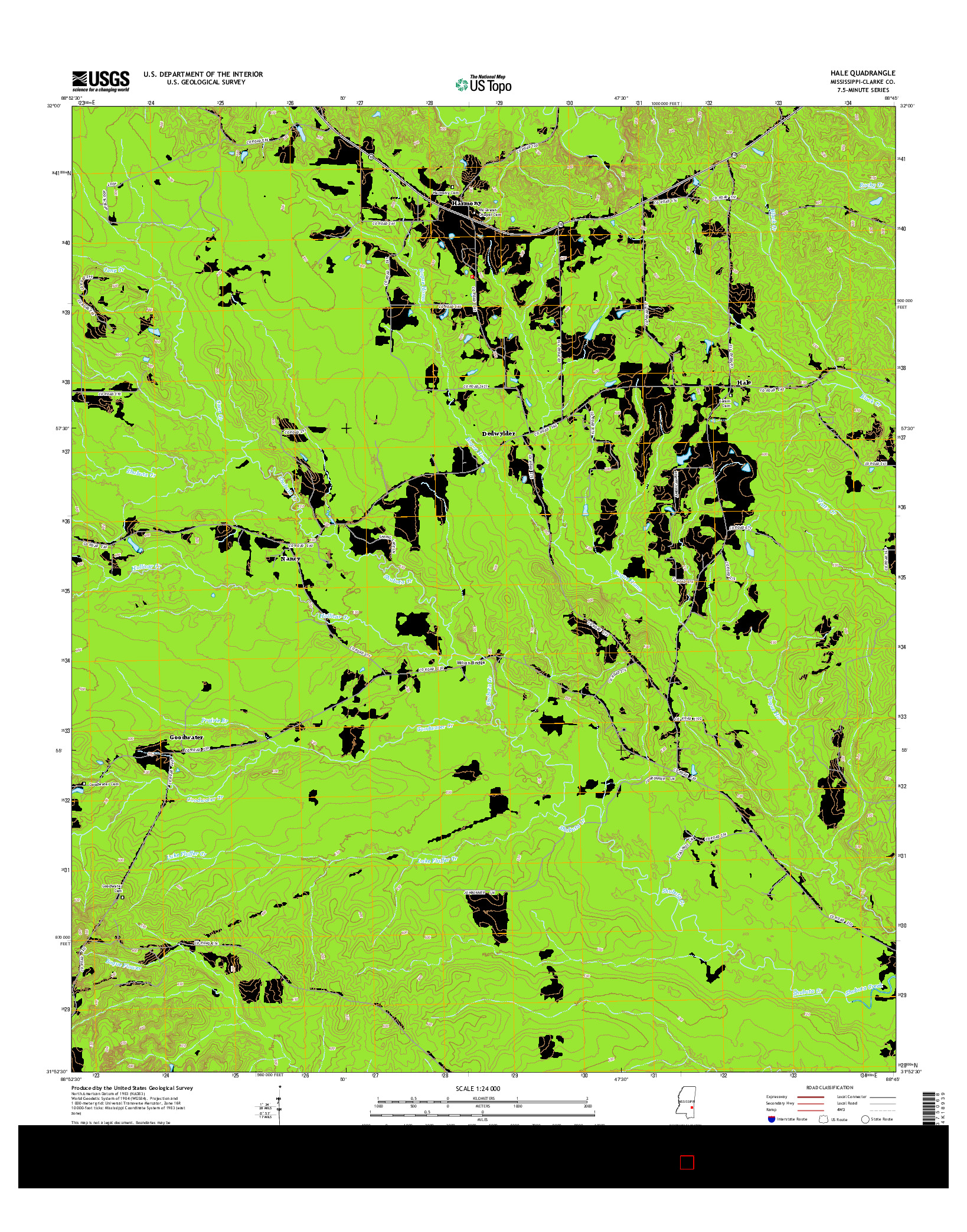 USGS US TOPO 7.5-MINUTE MAP FOR HALE, MS 2015