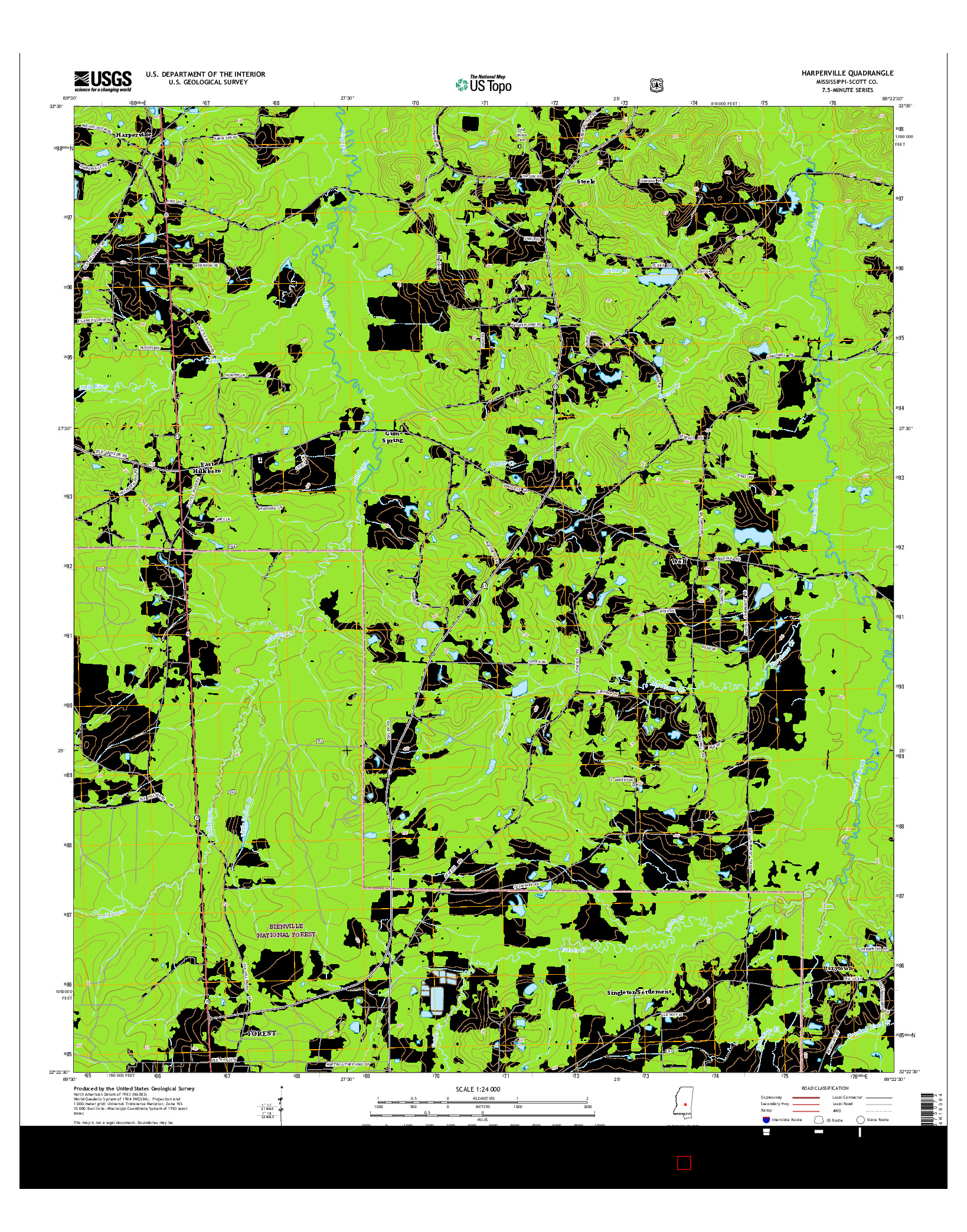 USGS US TOPO 7.5-MINUTE MAP FOR HARPERVILLE, MS 2015