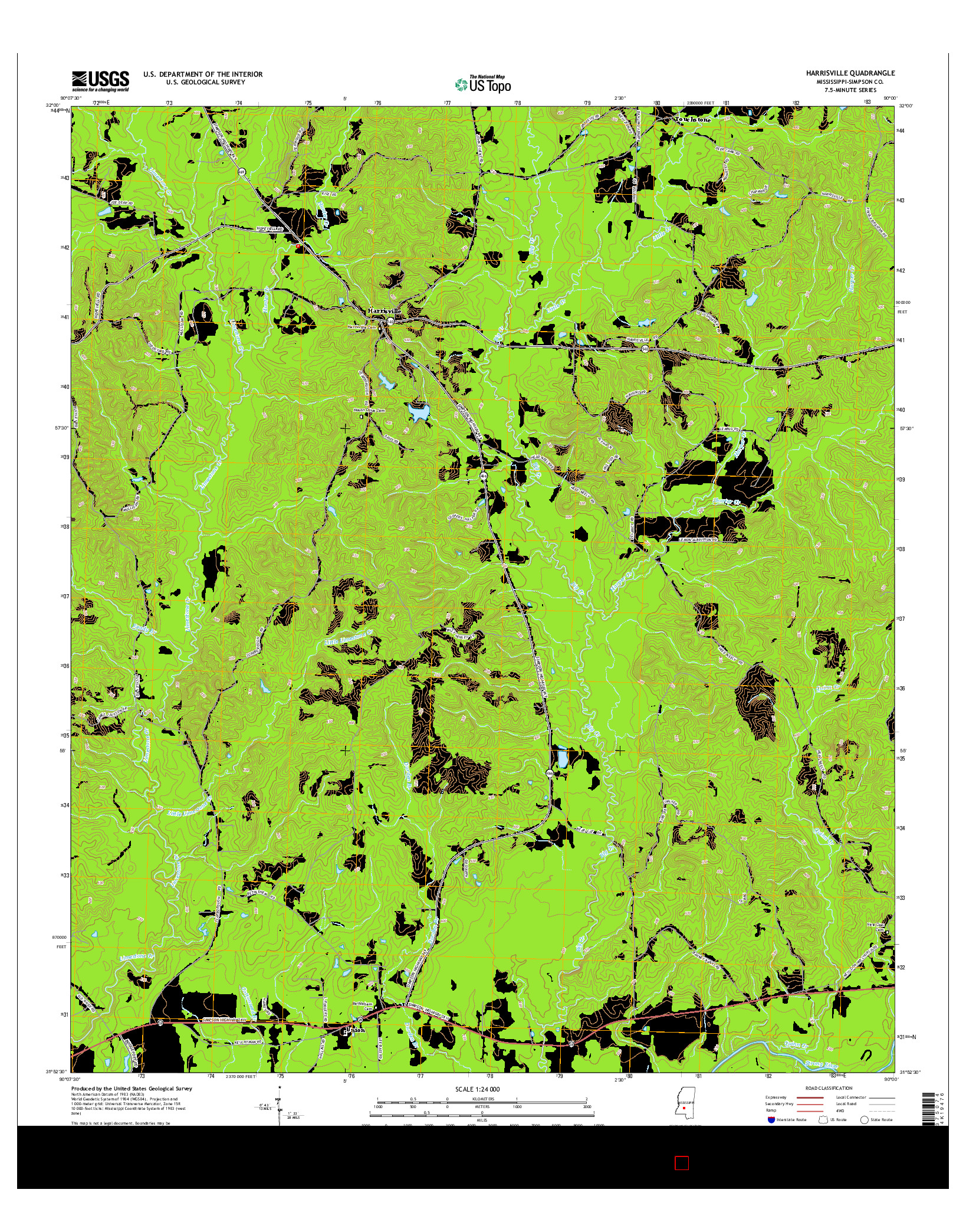 USGS US TOPO 7.5-MINUTE MAP FOR HARRISVILLE, MS 2015