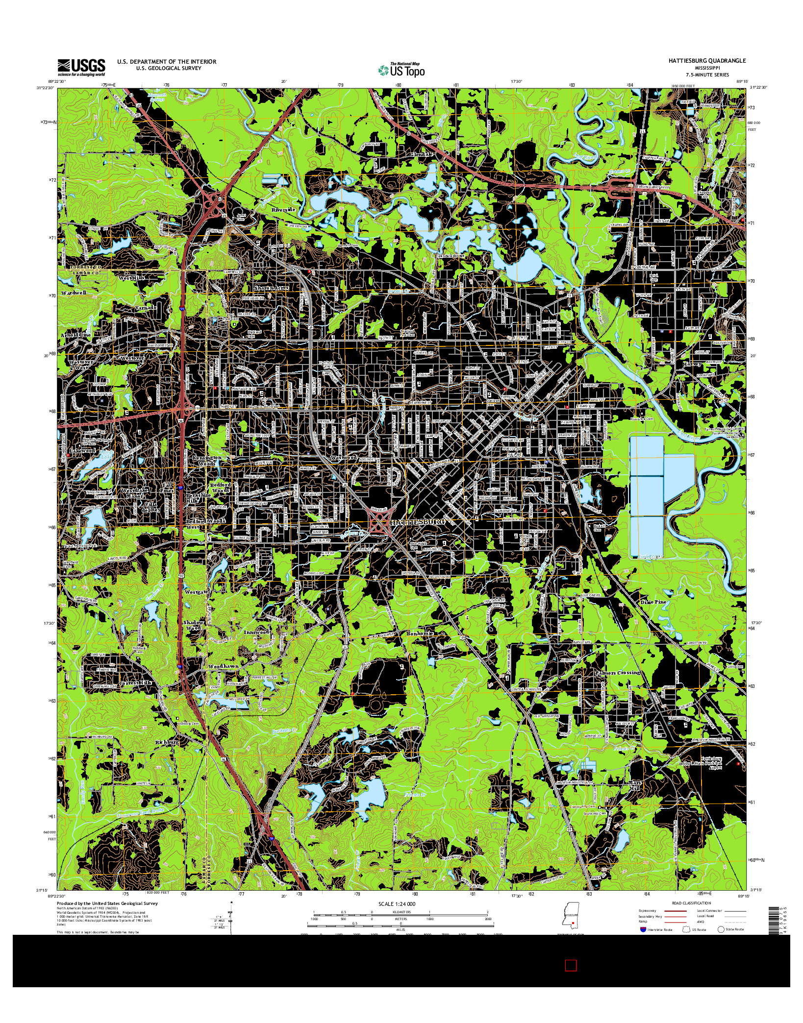 USGS US TOPO 7.5-MINUTE MAP FOR HATTIESBURG, MS 2015