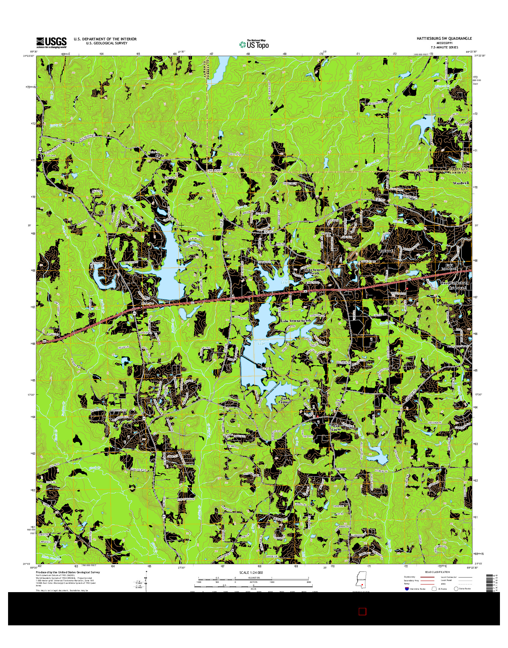 USGS US TOPO 7.5-MINUTE MAP FOR HATTIESBURG SW, MS 2015