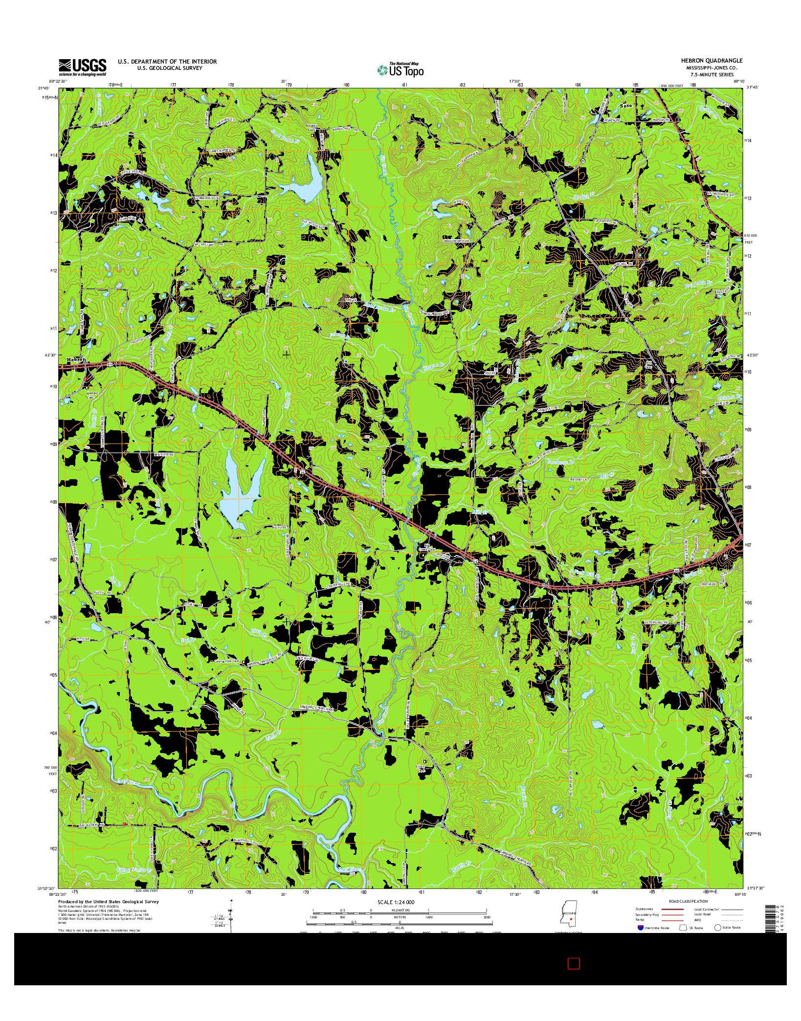 USGS US TOPO 7.5-MINUTE MAP FOR HEBRON, MS 2015