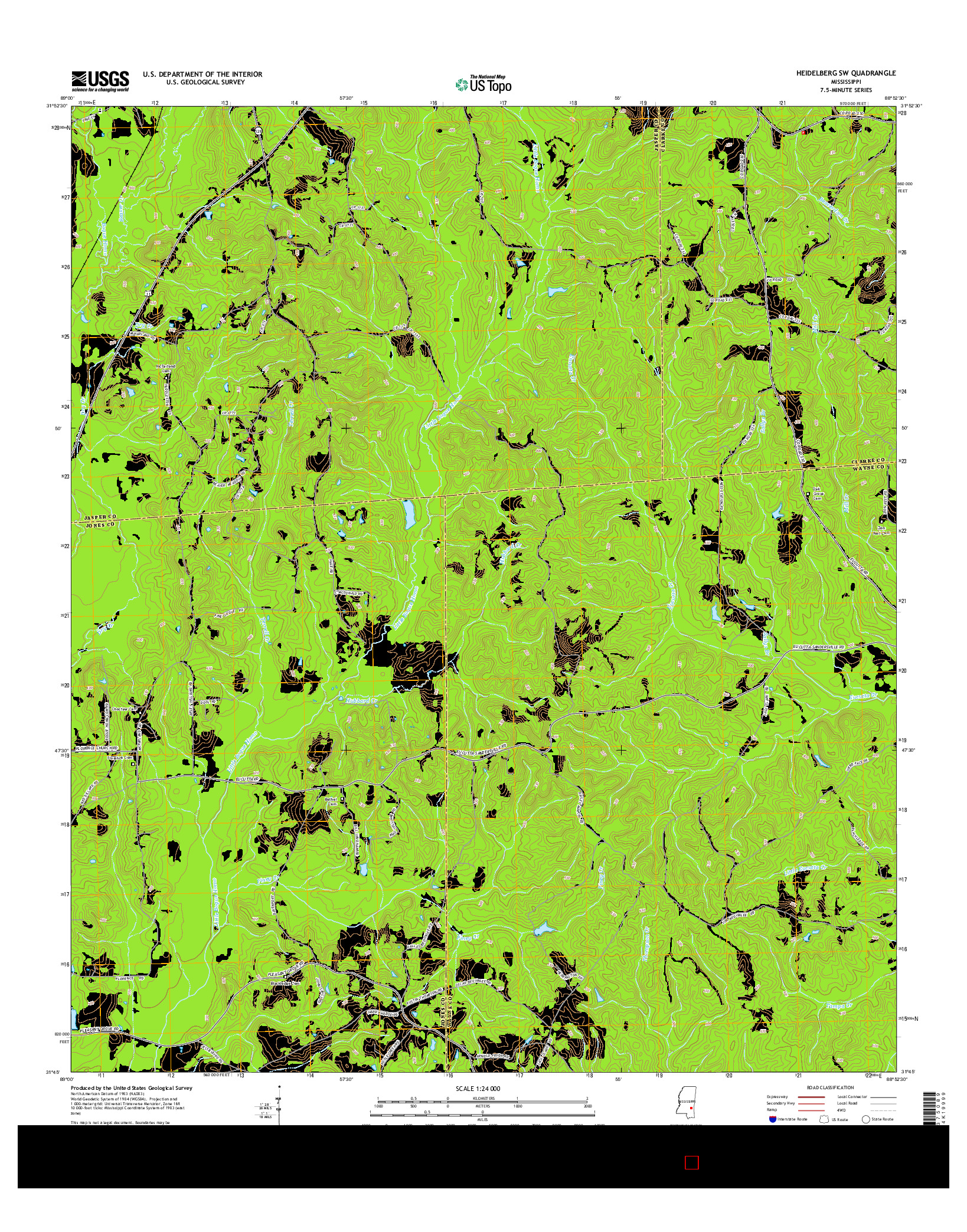 USGS US TOPO 7.5-MINUTE MAP FOR HEIDELBERG SW, MS 2015