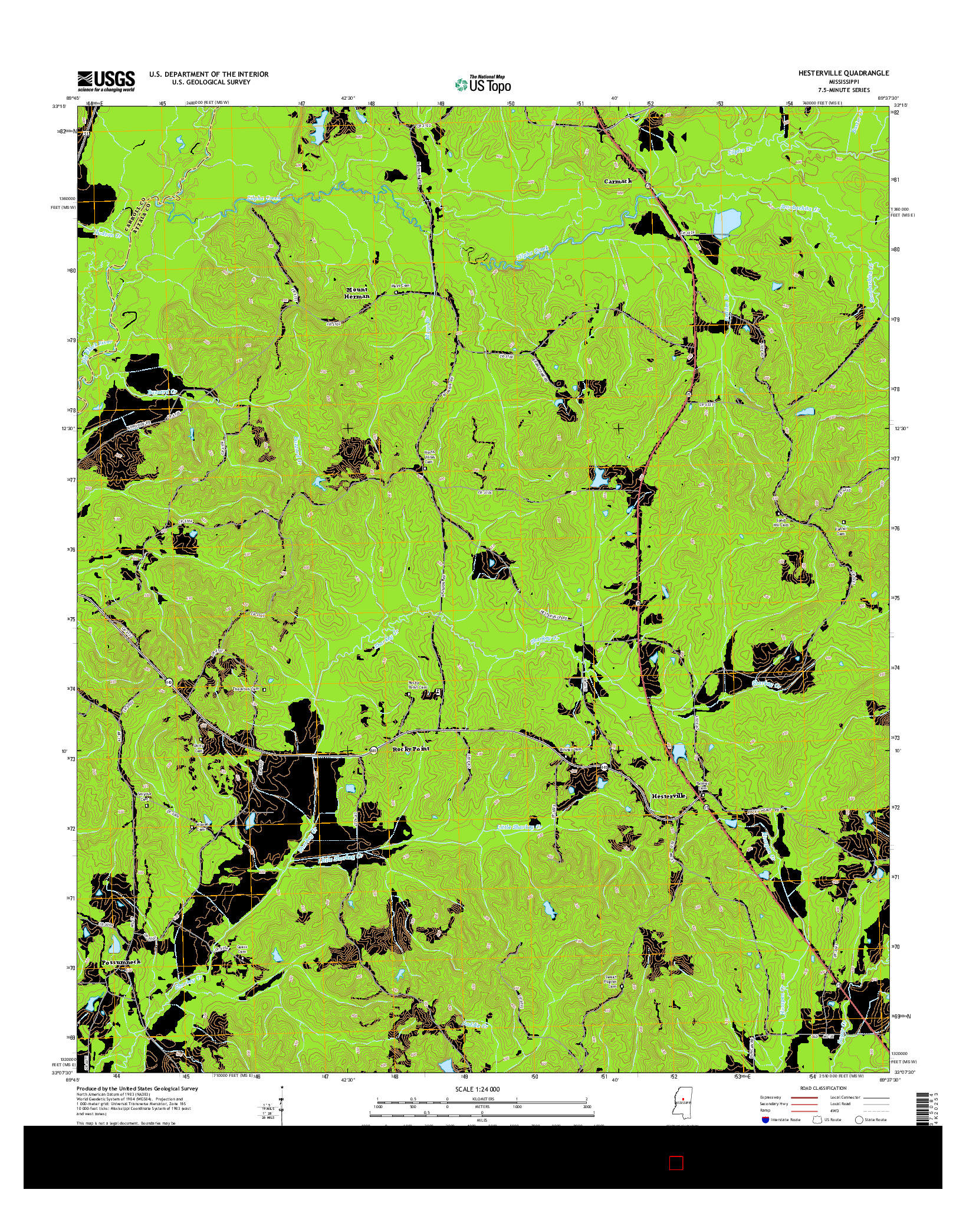 USGS US TOPO 7.5-MINUTE MAP FOR HESTERVILLE, MS 2015