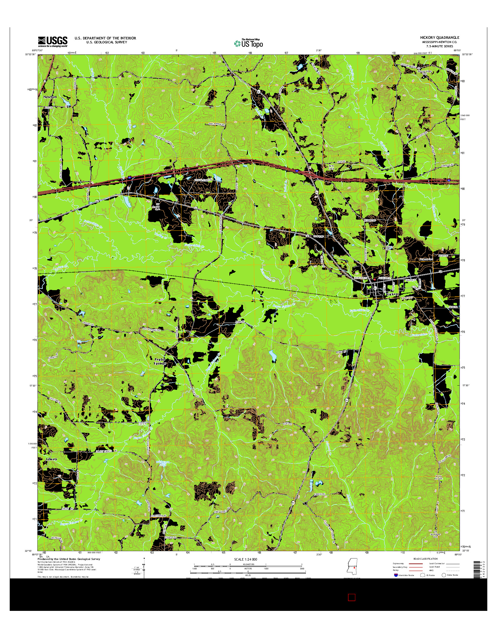 USGS US TOPO 7.5-MINUTE MAP FOR HICKORY, MS 2015