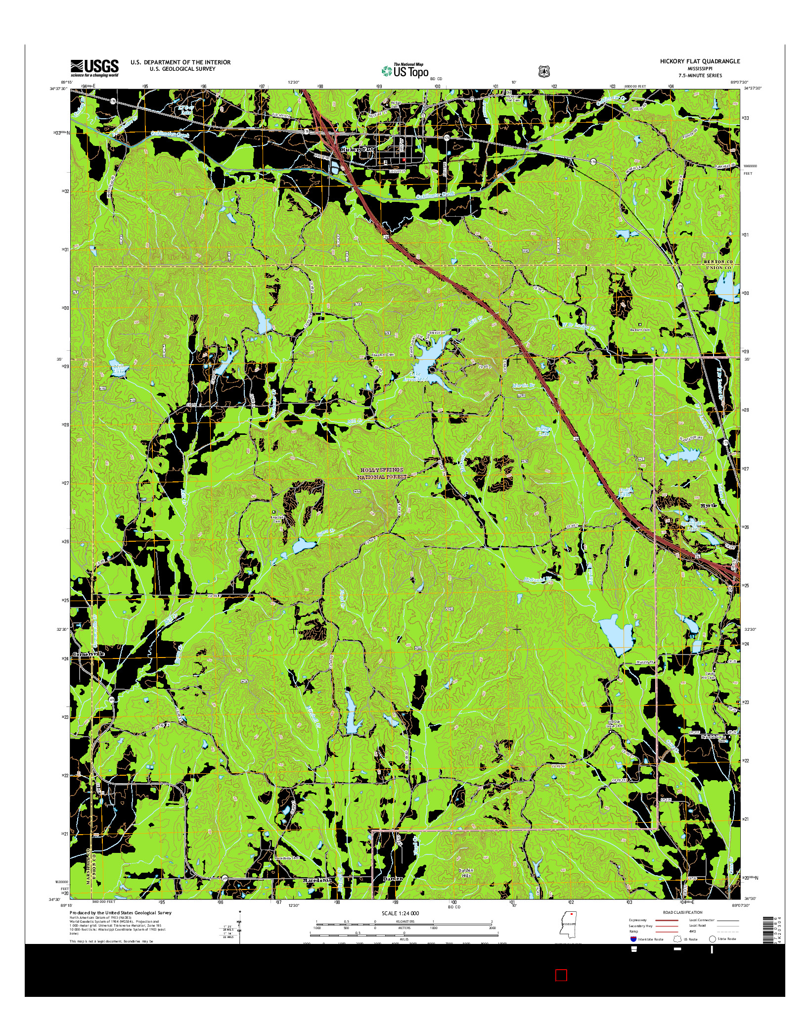 USGS US TOPO 7.5-MINUTE MAP FOR HICKORY FLAT, MS 2015