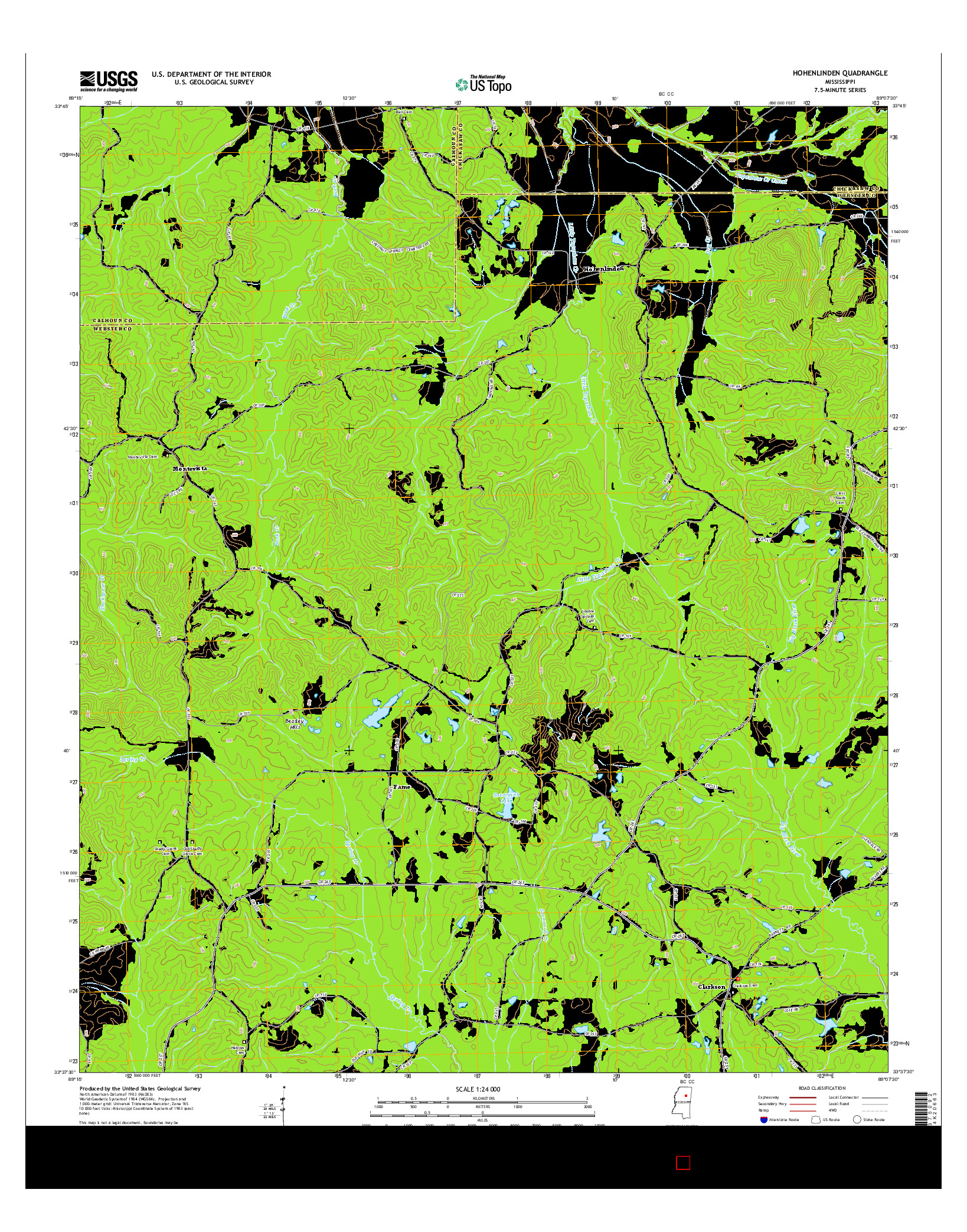 USGS US TOPO 7.5-MINUTE MAP FOR HOHENLINDEN, MS 2015