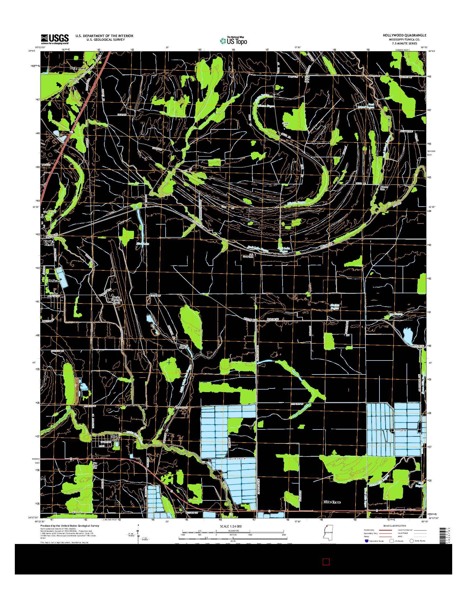 USGS US TOPO 7.5-MINUTE MAP FOR HOLLYWOOD, MS 2015