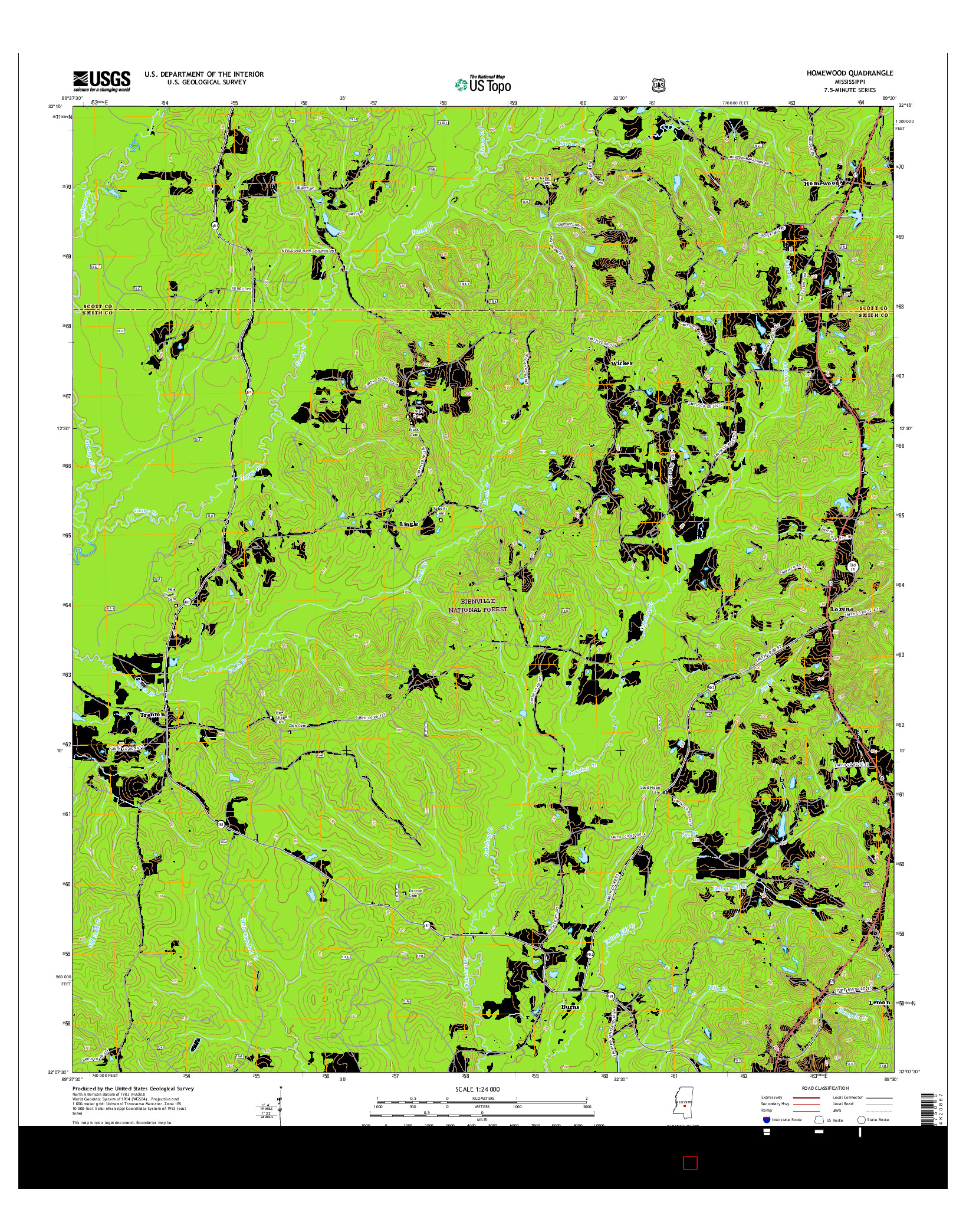 USGS US TOPO 7.5-MINUTE MAP FOR HOMEWOOD, MS 2015