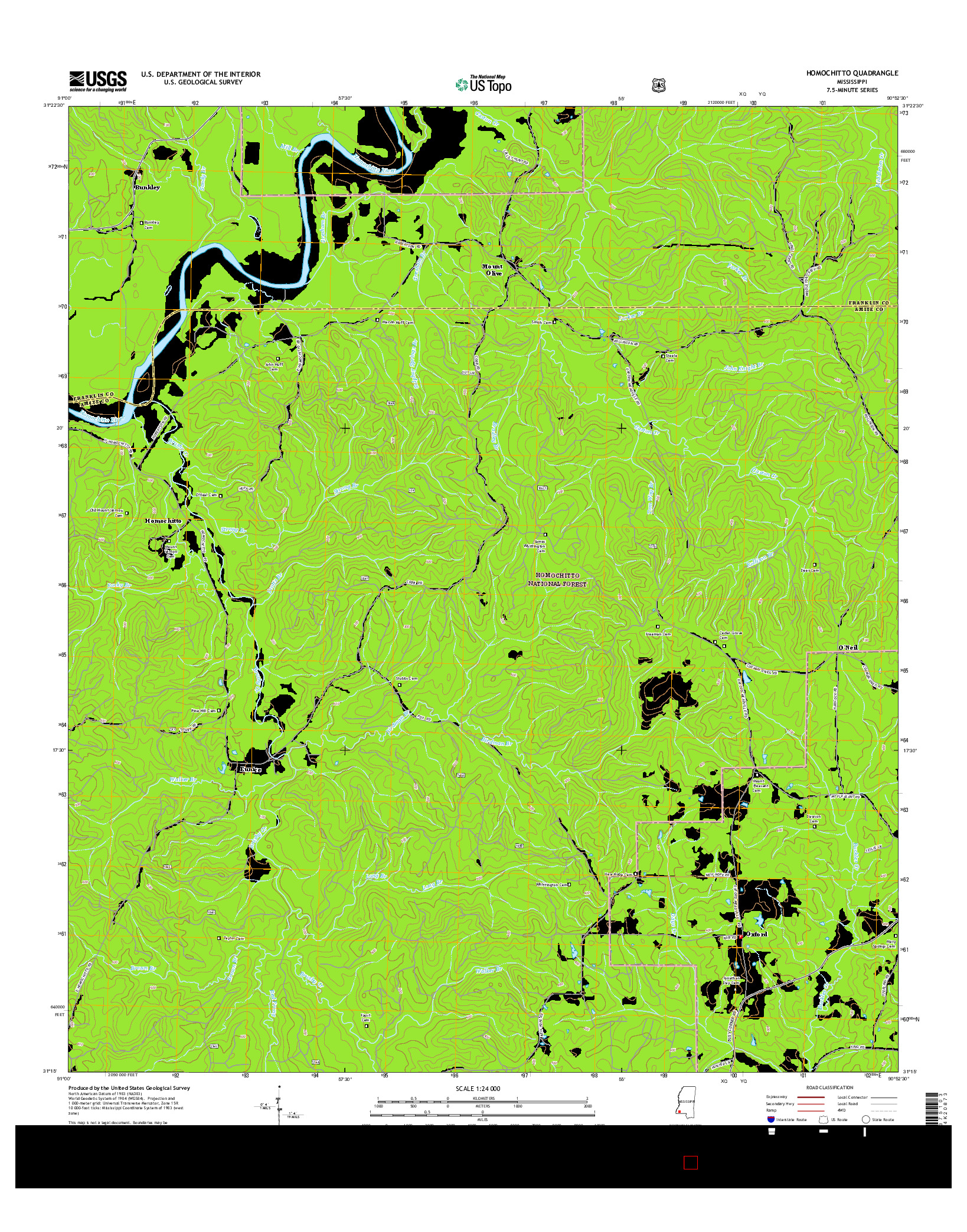 USGS US TOPO 7.5-MINUTE MAP FOR HOMOCHITTO, MS 2015