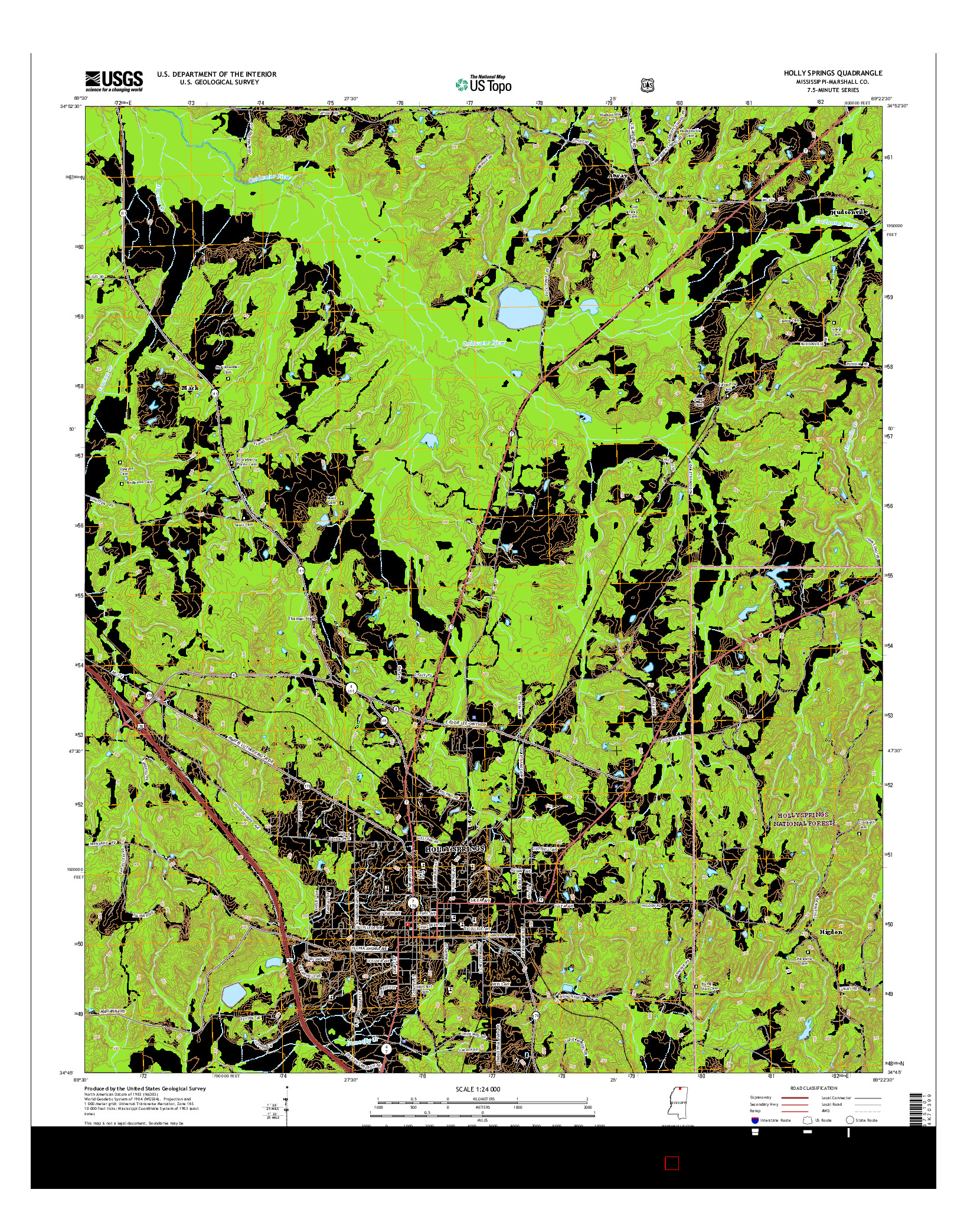 USGS US TOPO 7.5-MINUTE MAP FOR HOLLY SPRINGS, MS 2015