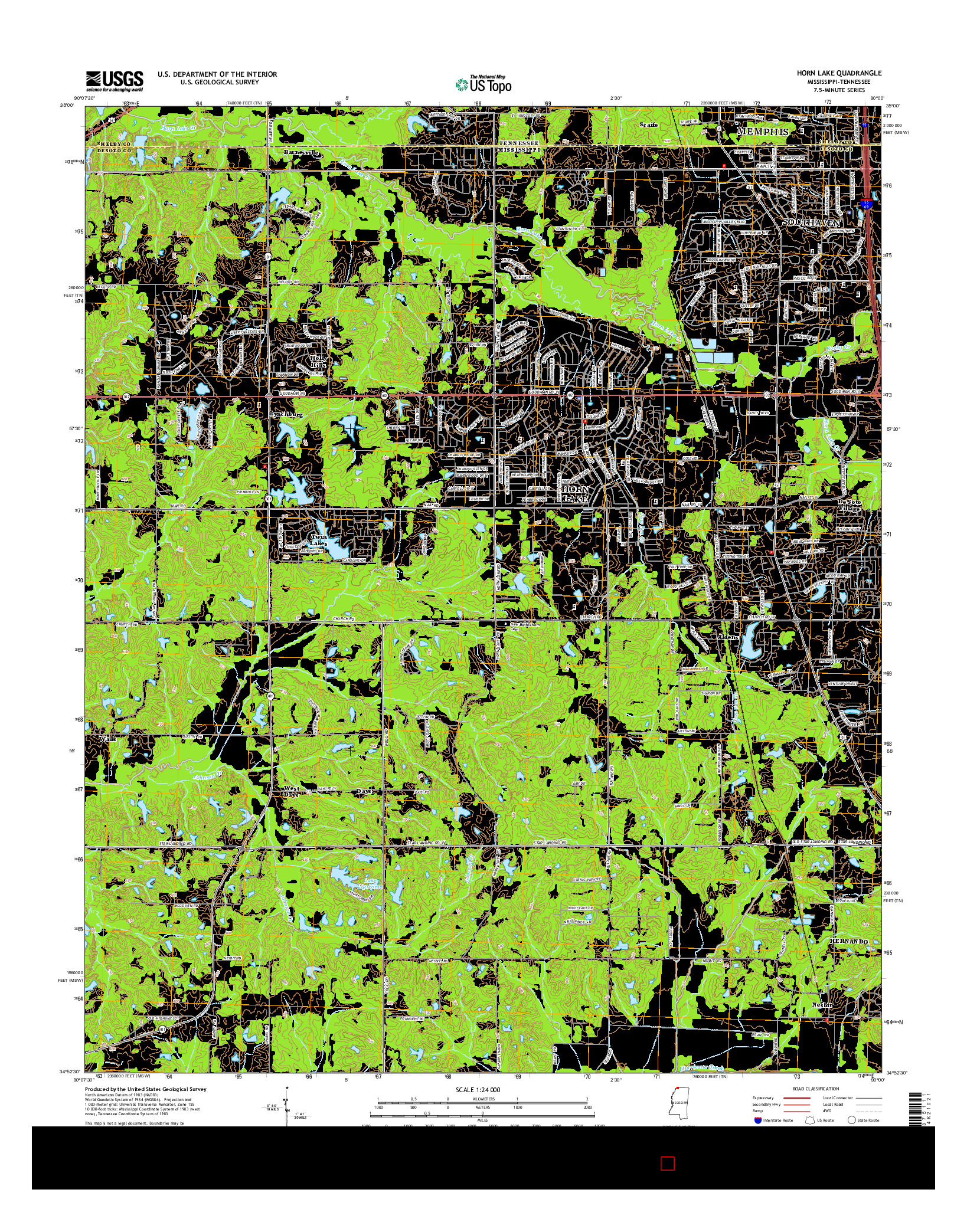 USGS US TOPO 7.5-MINUTE MAP FOR HORN LAKE, MS-TN 2015