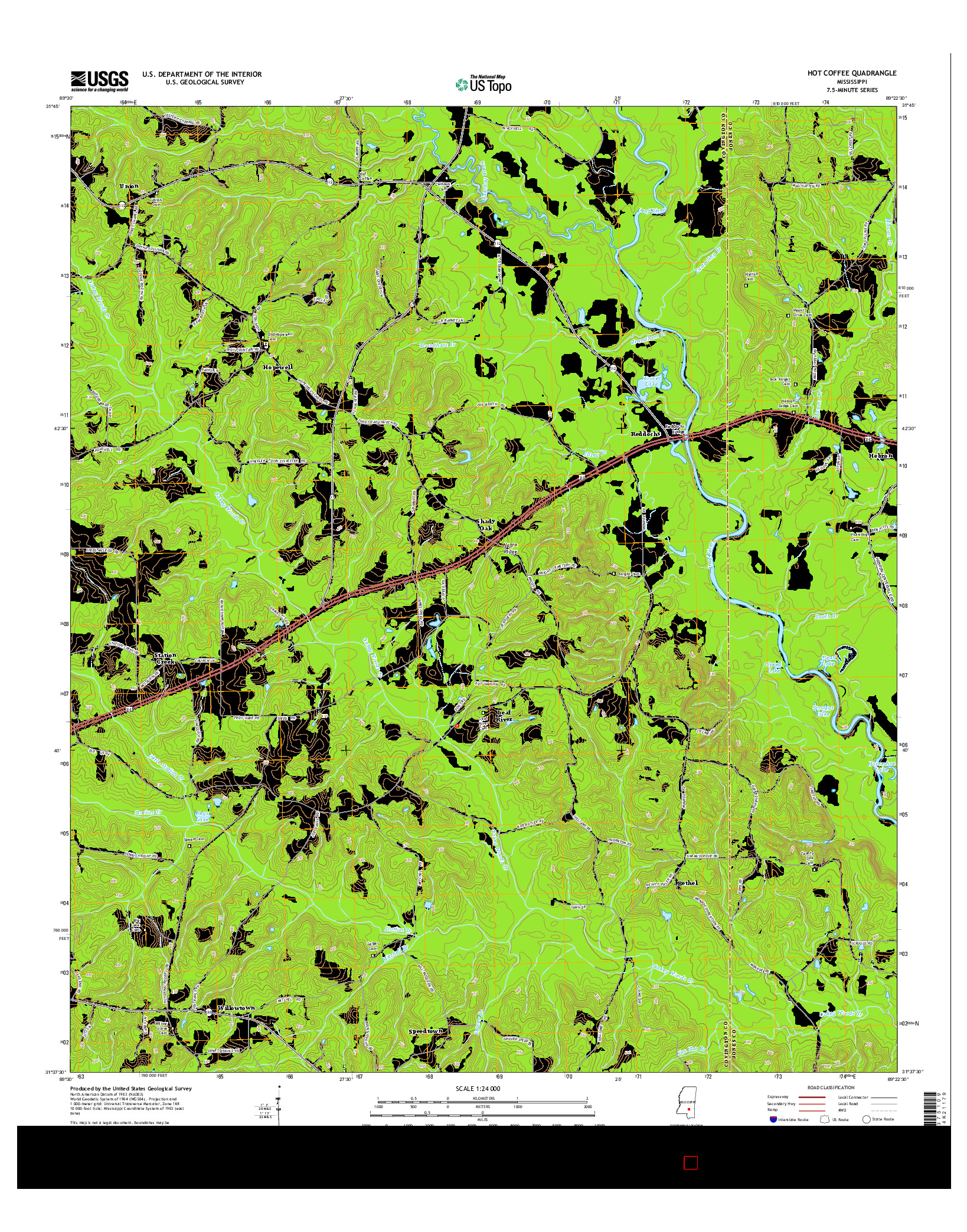 USGS US TOPO 7.5-MINUTE MAP FOR HOT COFFEE, MS 2015