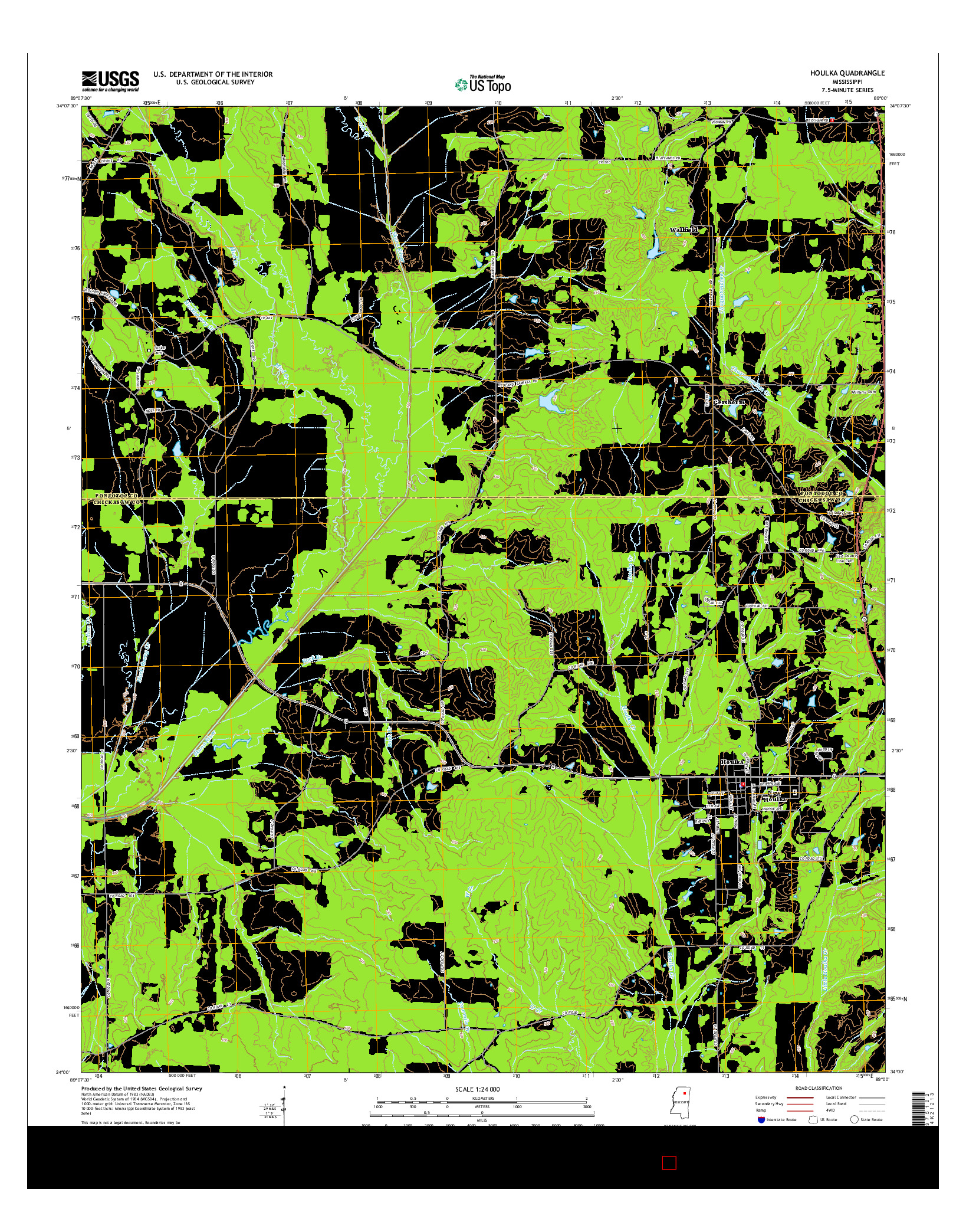 USGS US TOPO 7.5-MINUTE MAP FOR HOULKA, MS 2015