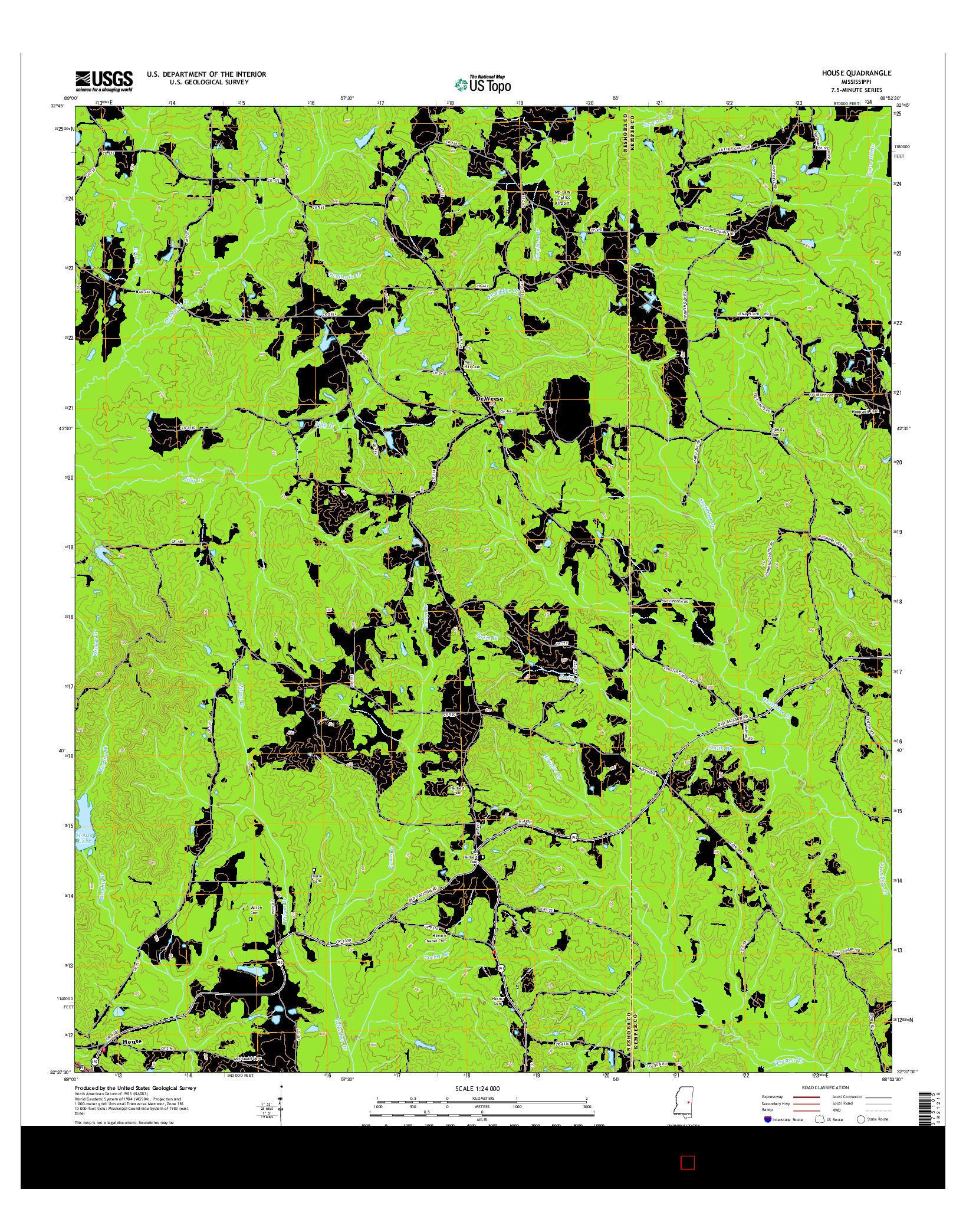 USGS US TOPO 7.5-MINUTE MAP FOR HOUSE, MS 2015