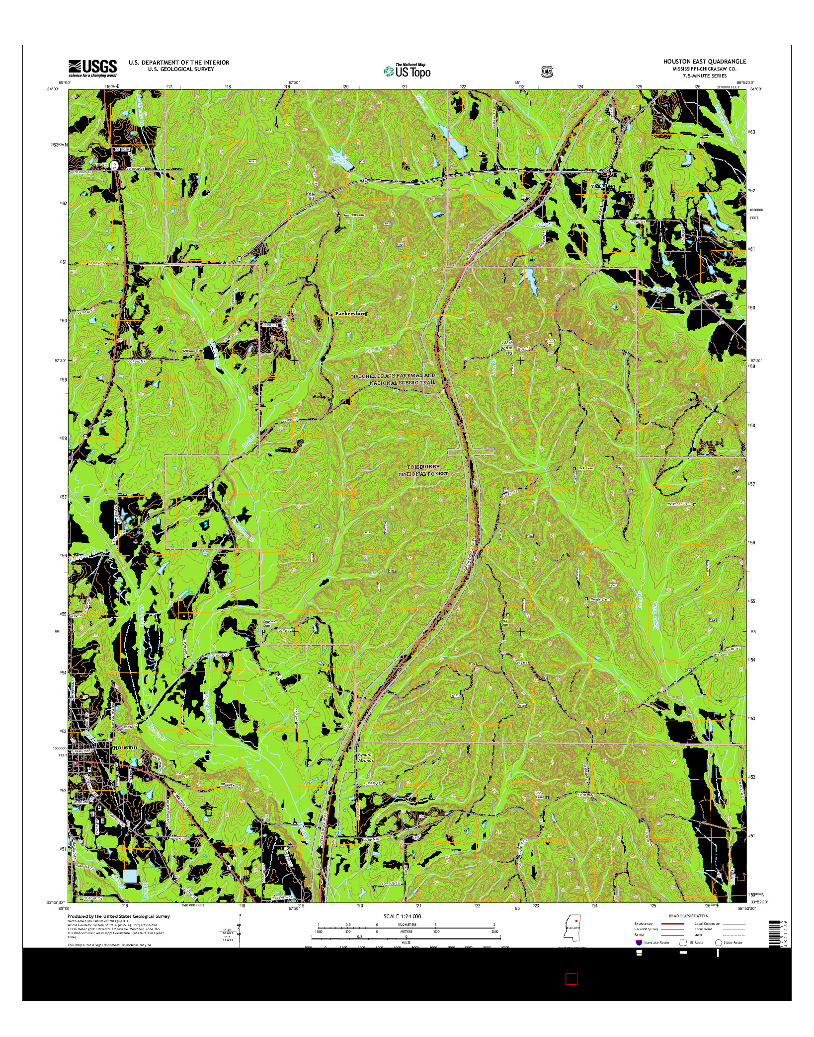 USGS US TOPO 7.5-MINUTE MAP FOR HOUSTON EAST, MS 2015