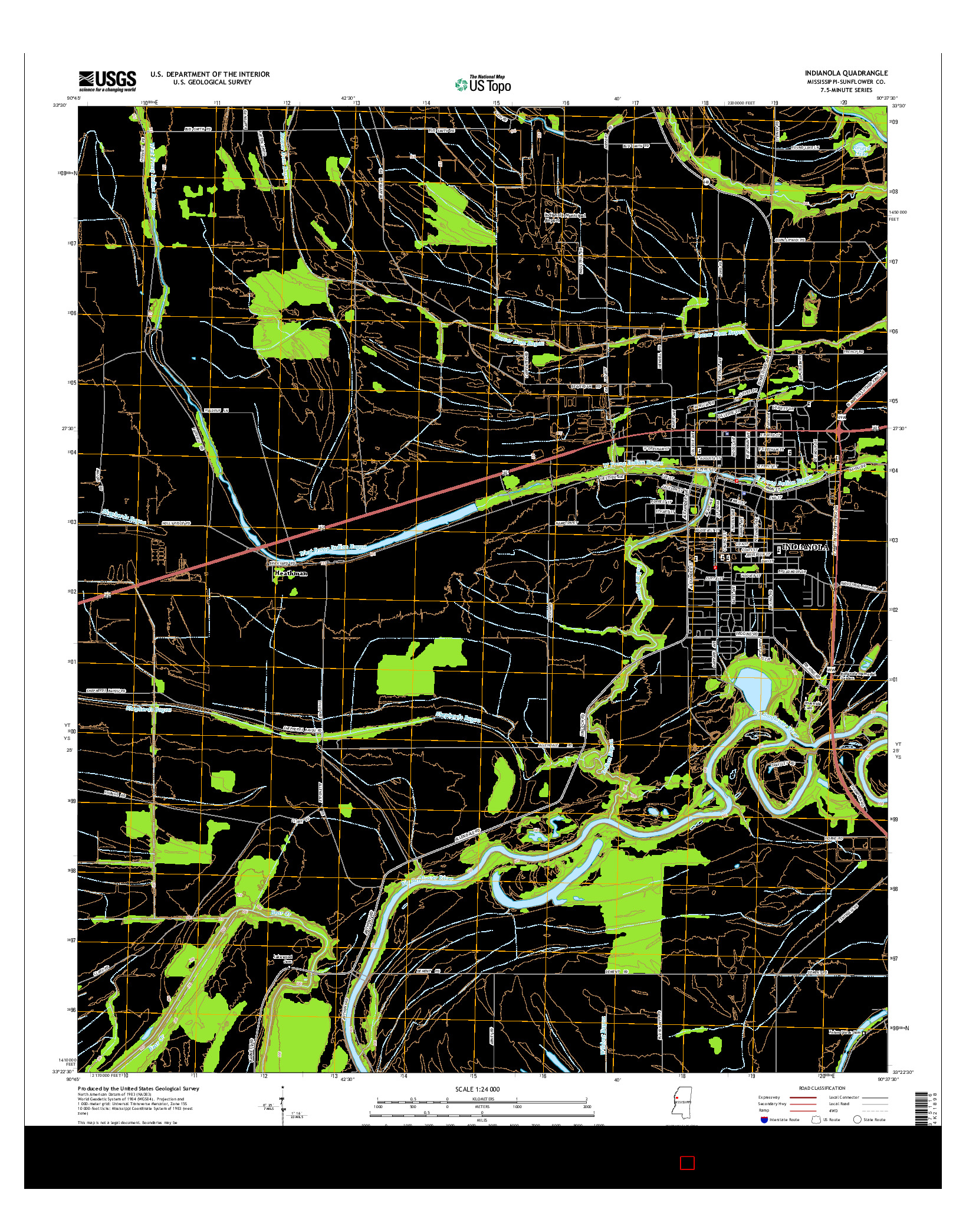 USGS US TOPO 7.5-MINUTE MAP FOR INDIANOLA, MS 2015