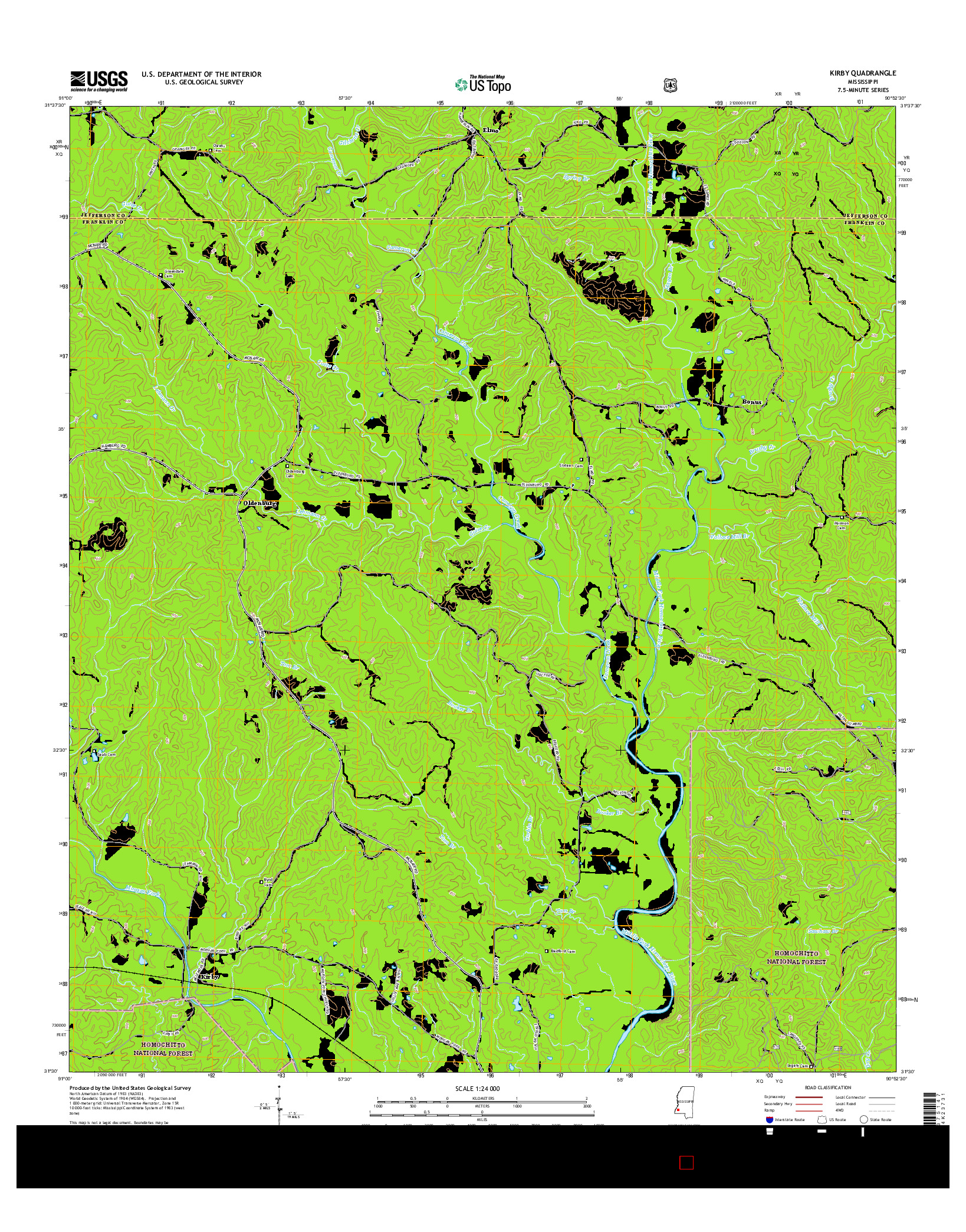 USGS US TOPO 7.5-MINUTE MAP FOR KIRBY, MS 2015