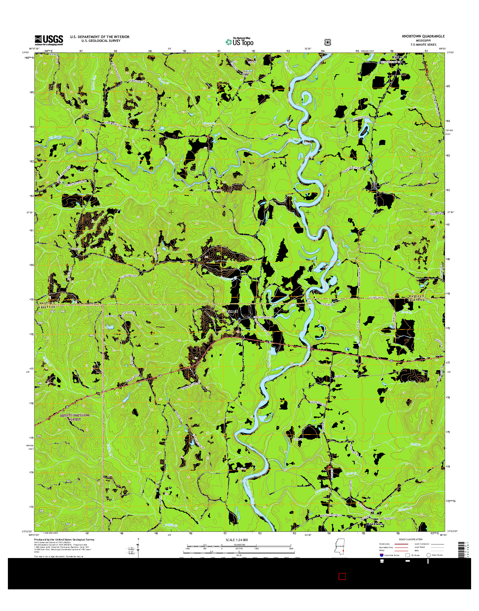 USGS US TOPO 7.5-MINUTE MAP FOR KNOBTOWN, MS 2015