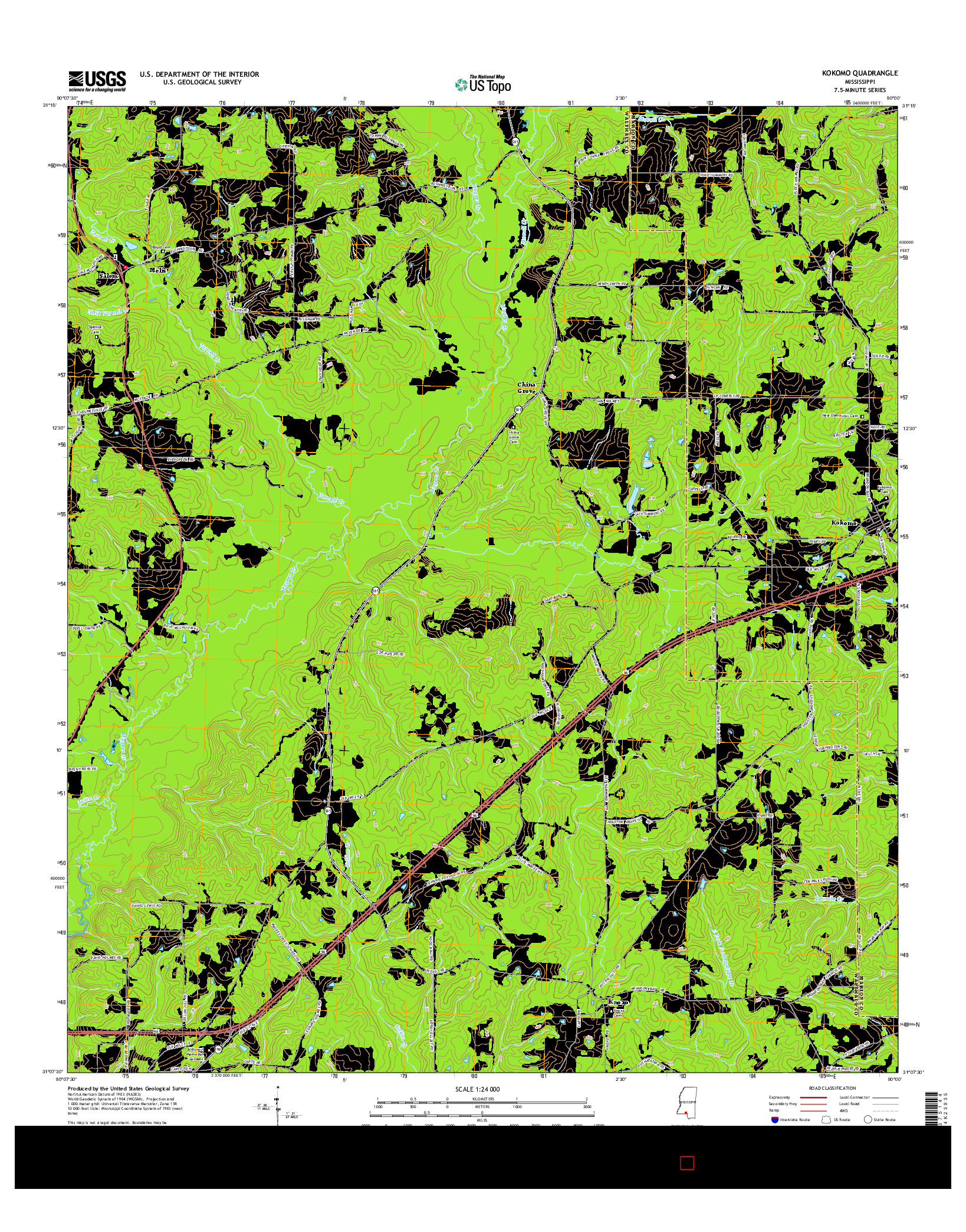 USGS US TOPO 7.5-MINUTE MAP FOR KOKOMO, MS 2015