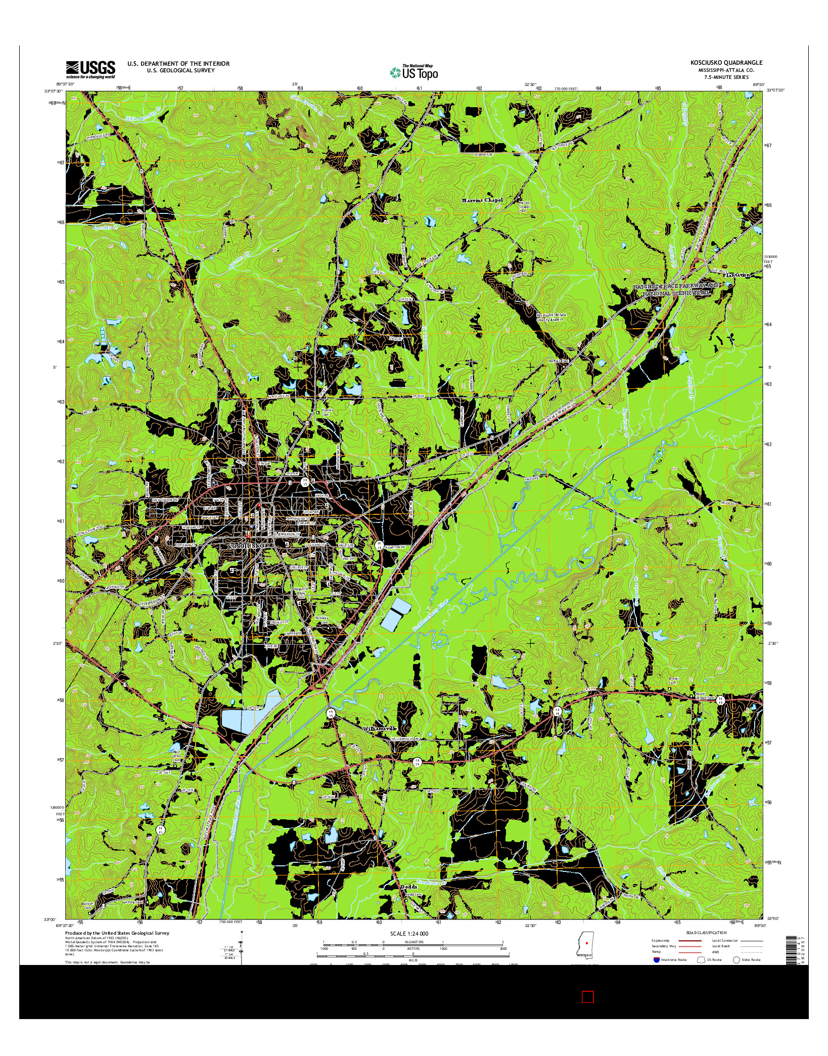 USGS US TOPO 7.5-MINUTE MAP FOR KOSCIUSKO, MS 2015