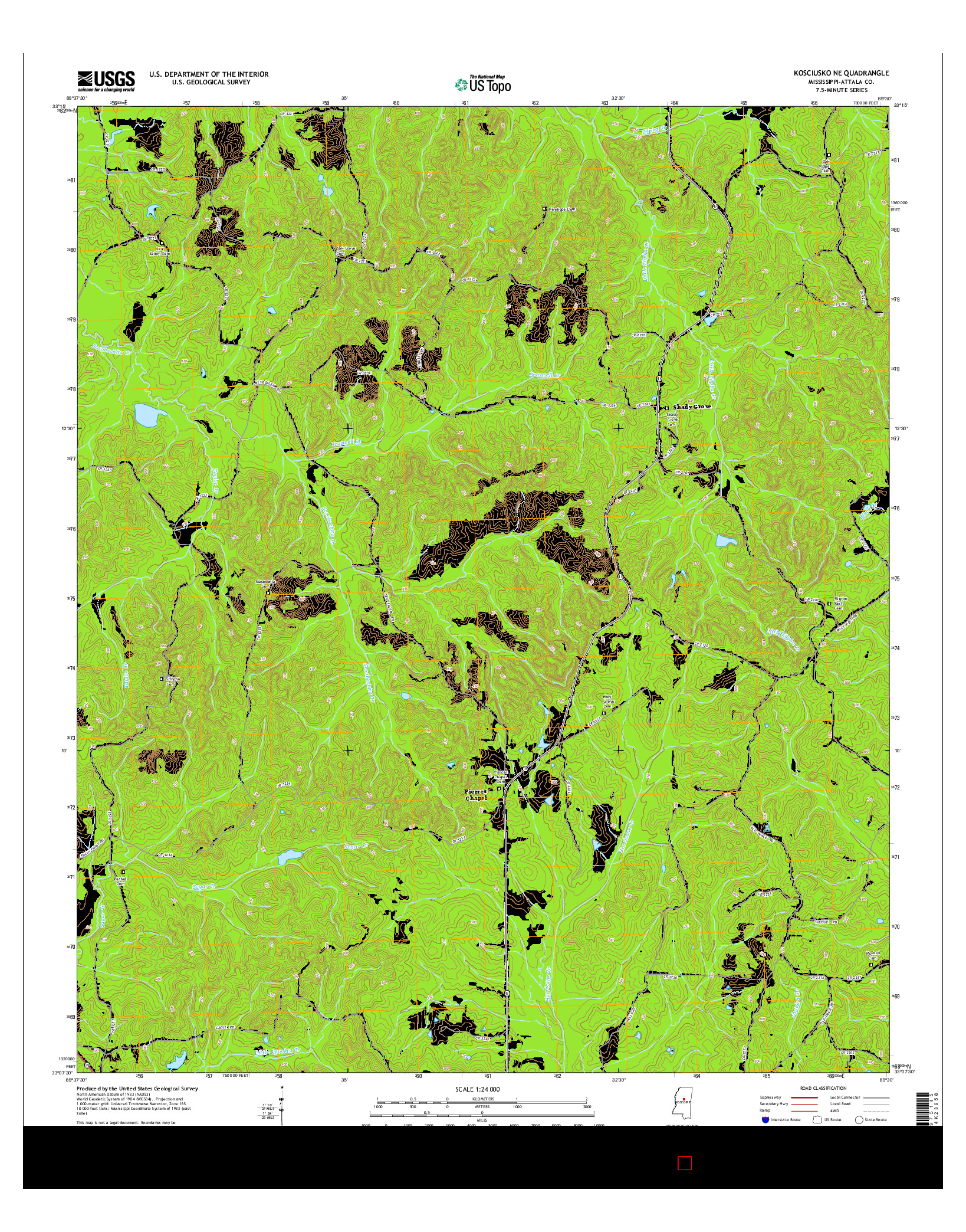USGS US TOPO 7.5-MINUTE MAP FOR KOSCIUSKO NE, MS 2015