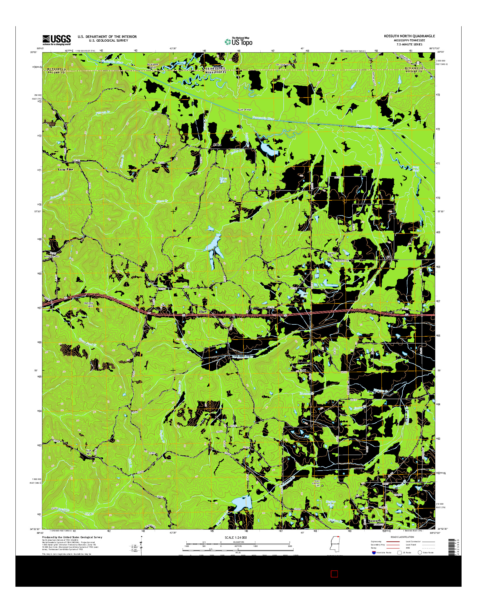 USGS US TOPO 7.5-MINUTE MAP FOR KOSSUTH NORTH, MS-TN 2015