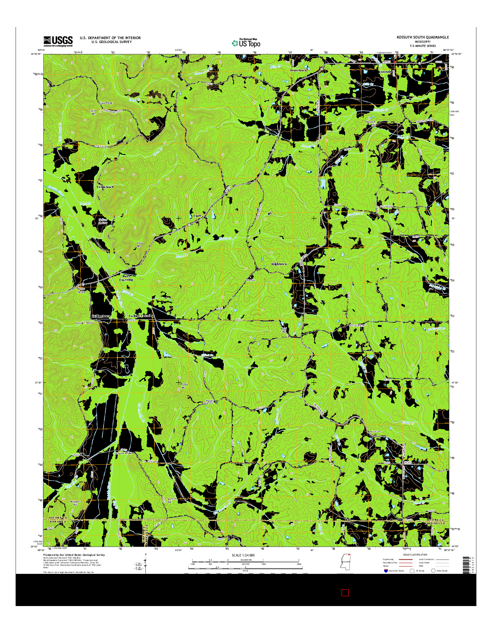 USGS US TOPO 7.5-MINUTE MAP FOR KOSSUTH SOUTH, MS 2015