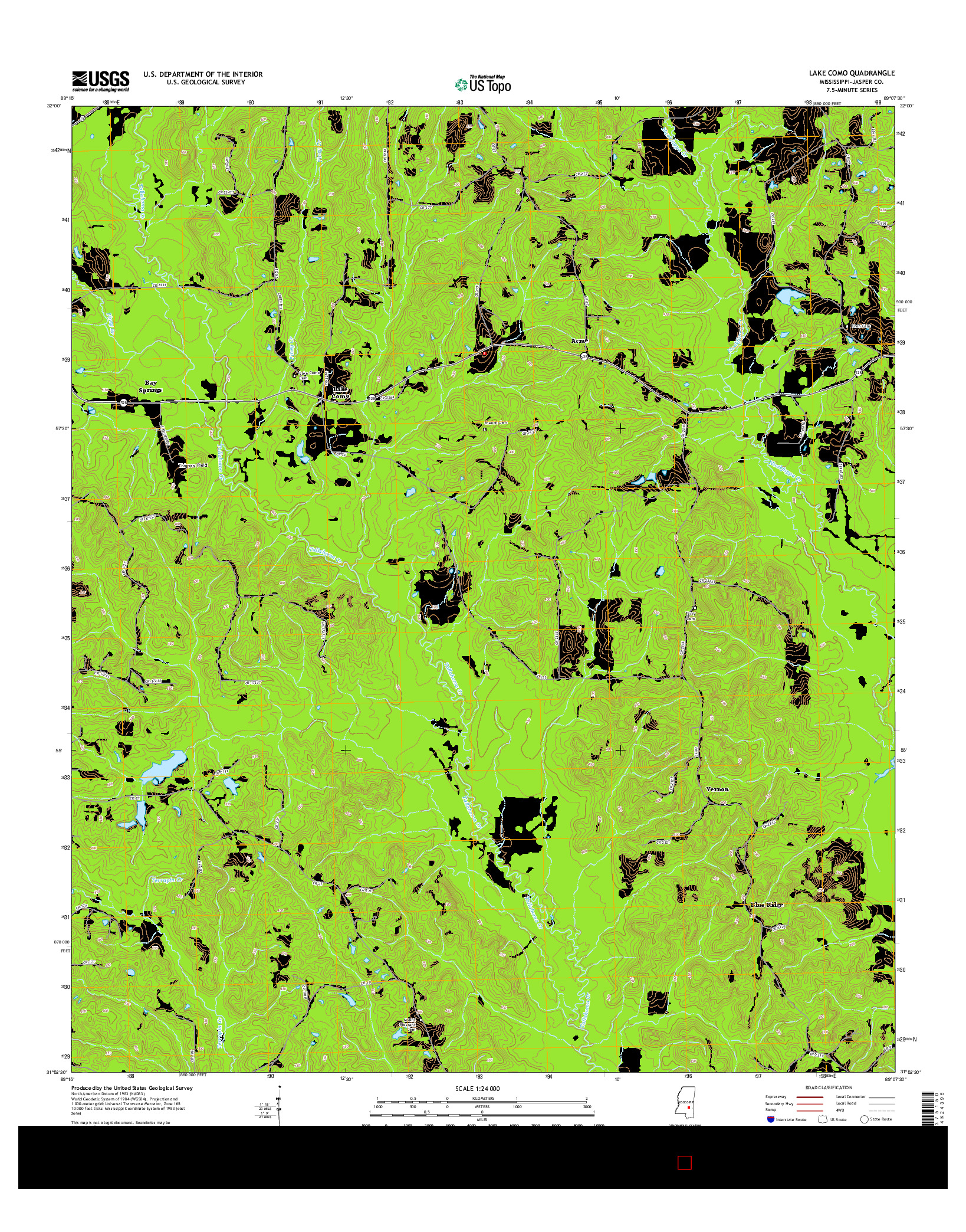 USGS US TOPO 7.5-MINUTE MAP FOR LAKE COMO, MS 2015