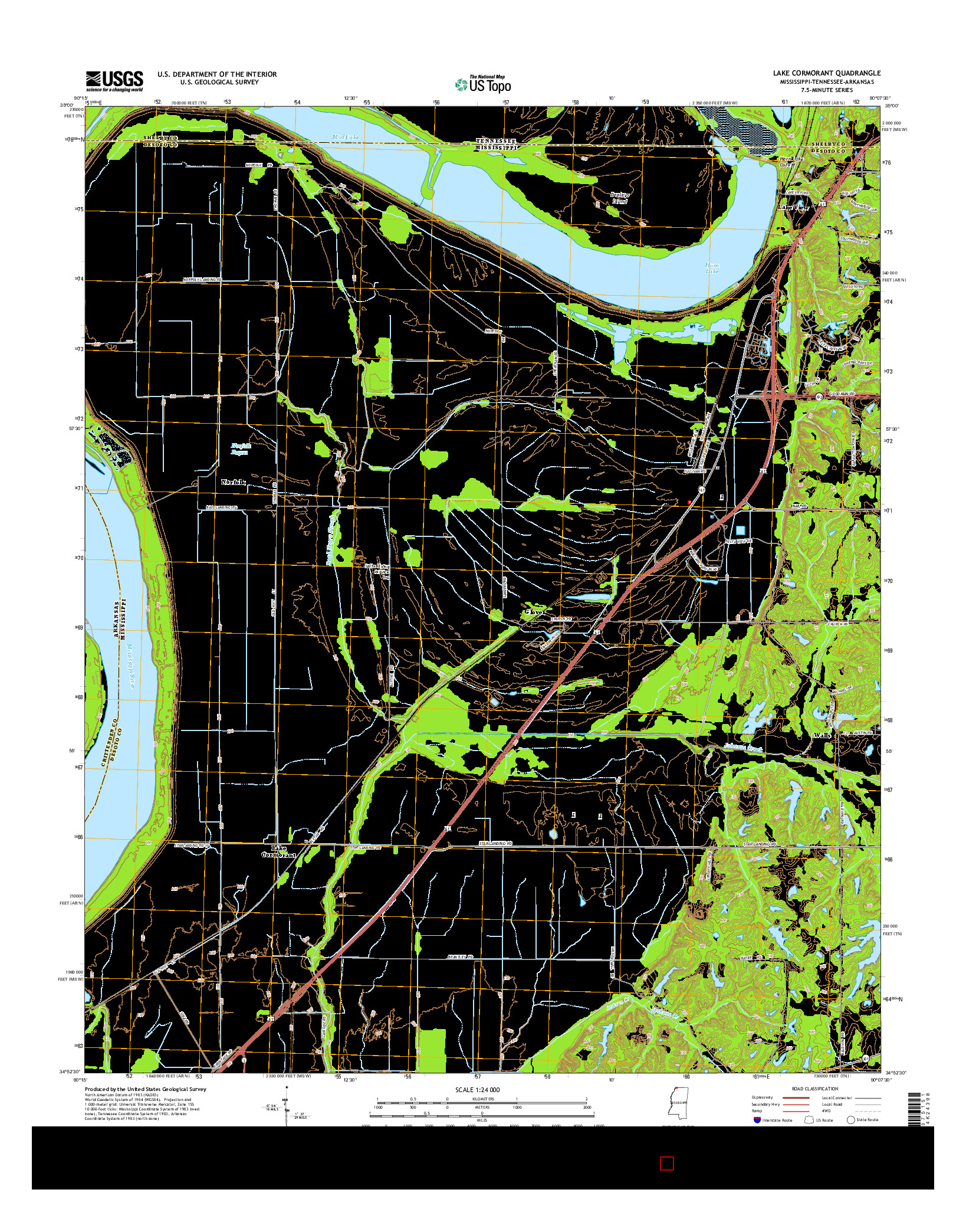 USGS US TOPO 7.5-MINUTE MAP FOR LAKE CORMORANT, MS-TN-AR 2015