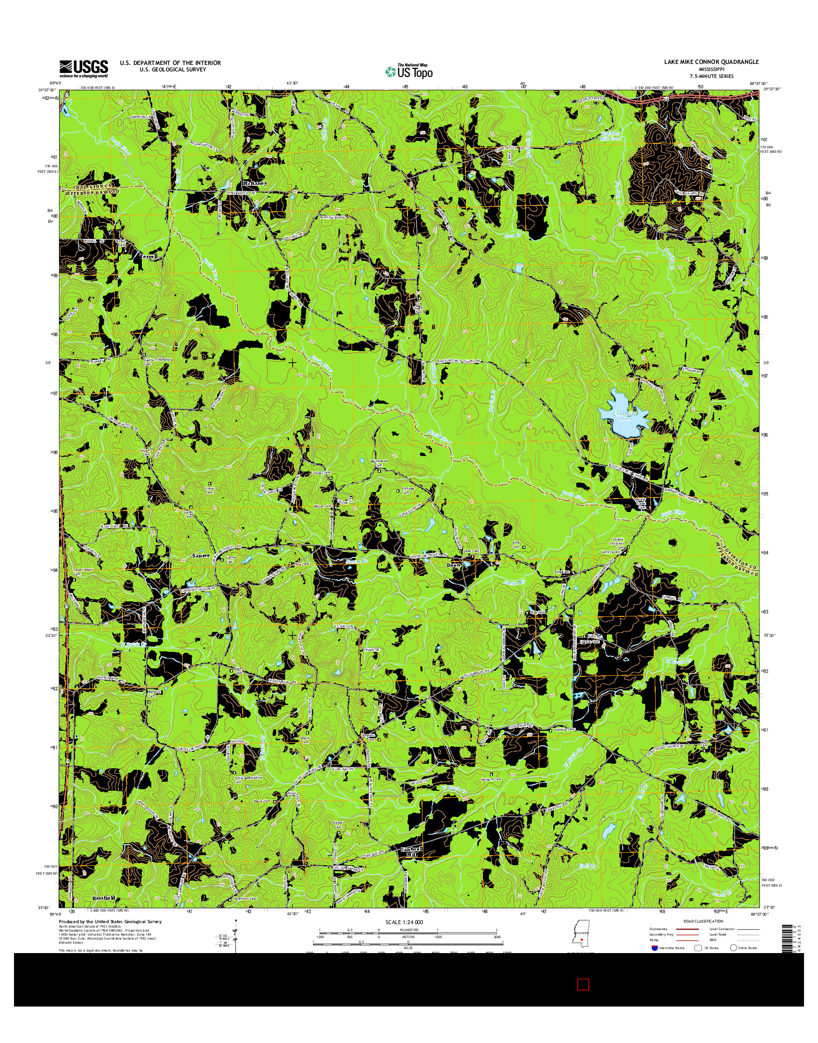 USGS US TOPO 7.5-MINUTE MAP FOR LAKE MIKE CONNOR, MS 2015