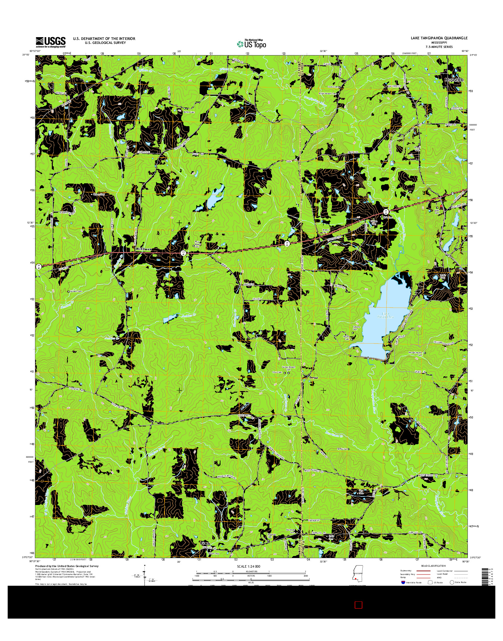 USGS US TOPO 7.5-MINUTE MAP FOR LAKE TANGIPAHOA, MS 2015