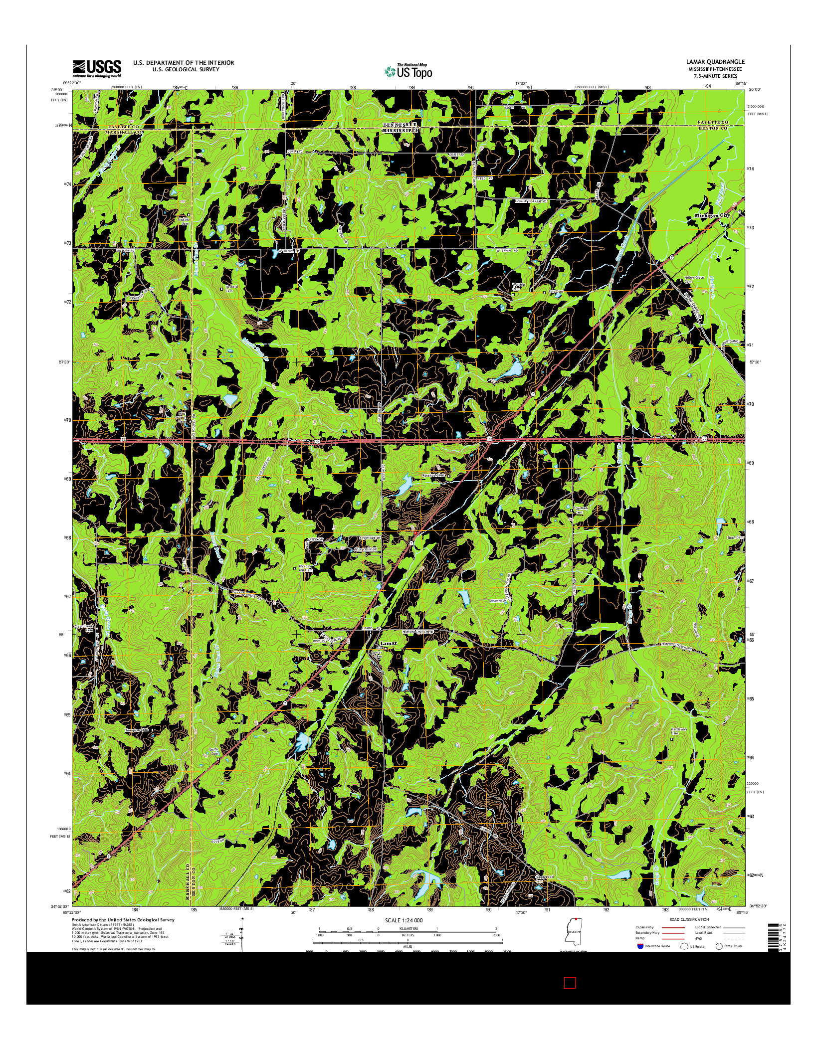 USGS US TOPO 7.5-MINUTE MAP FOR LAMAR, MS-TN 2015