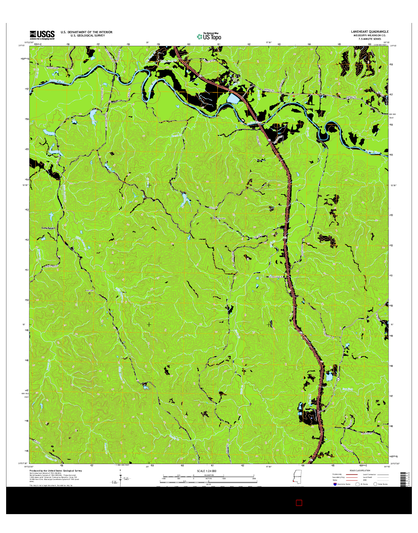 USGS US TOPO 7.5-MINUTE MAP FOR LANEHEART, MS 2015