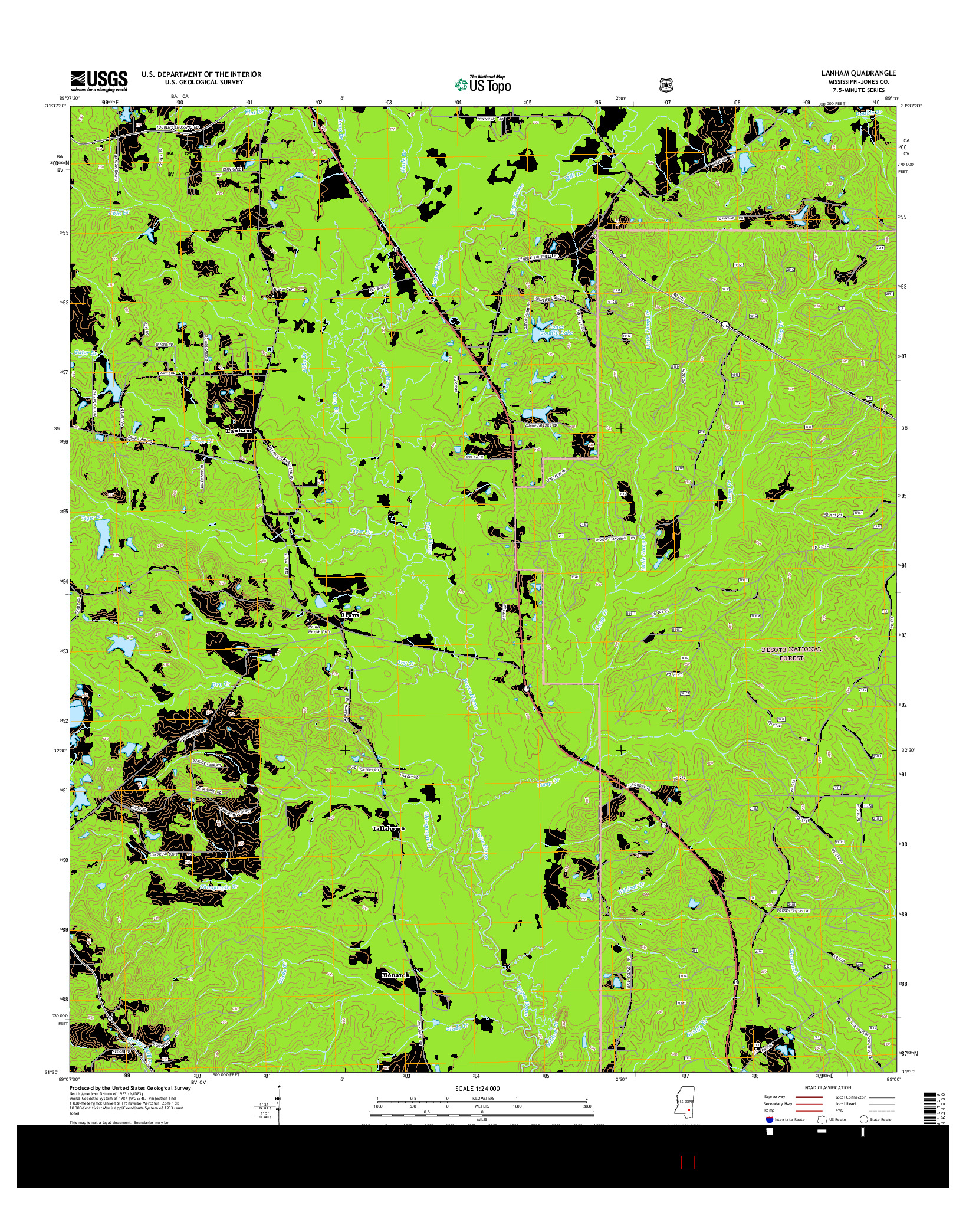 USGS US TOPO 7.5-MINUTE MAP FOR LANHAM, MS 2015