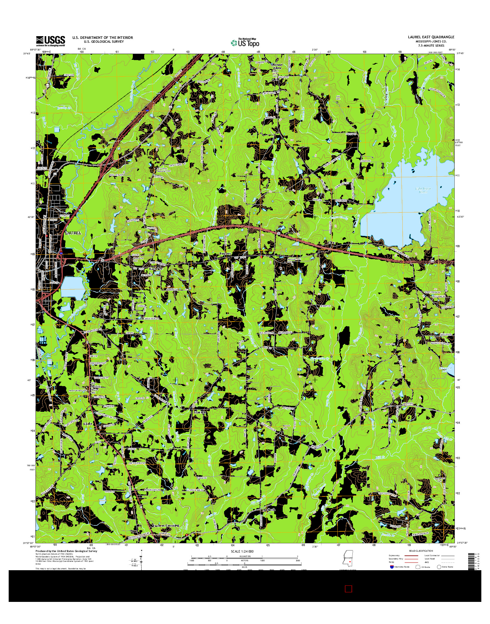 USGS US TOPO 7.5-MINUTE MAP FOR LAUREL EAST, MS 2015