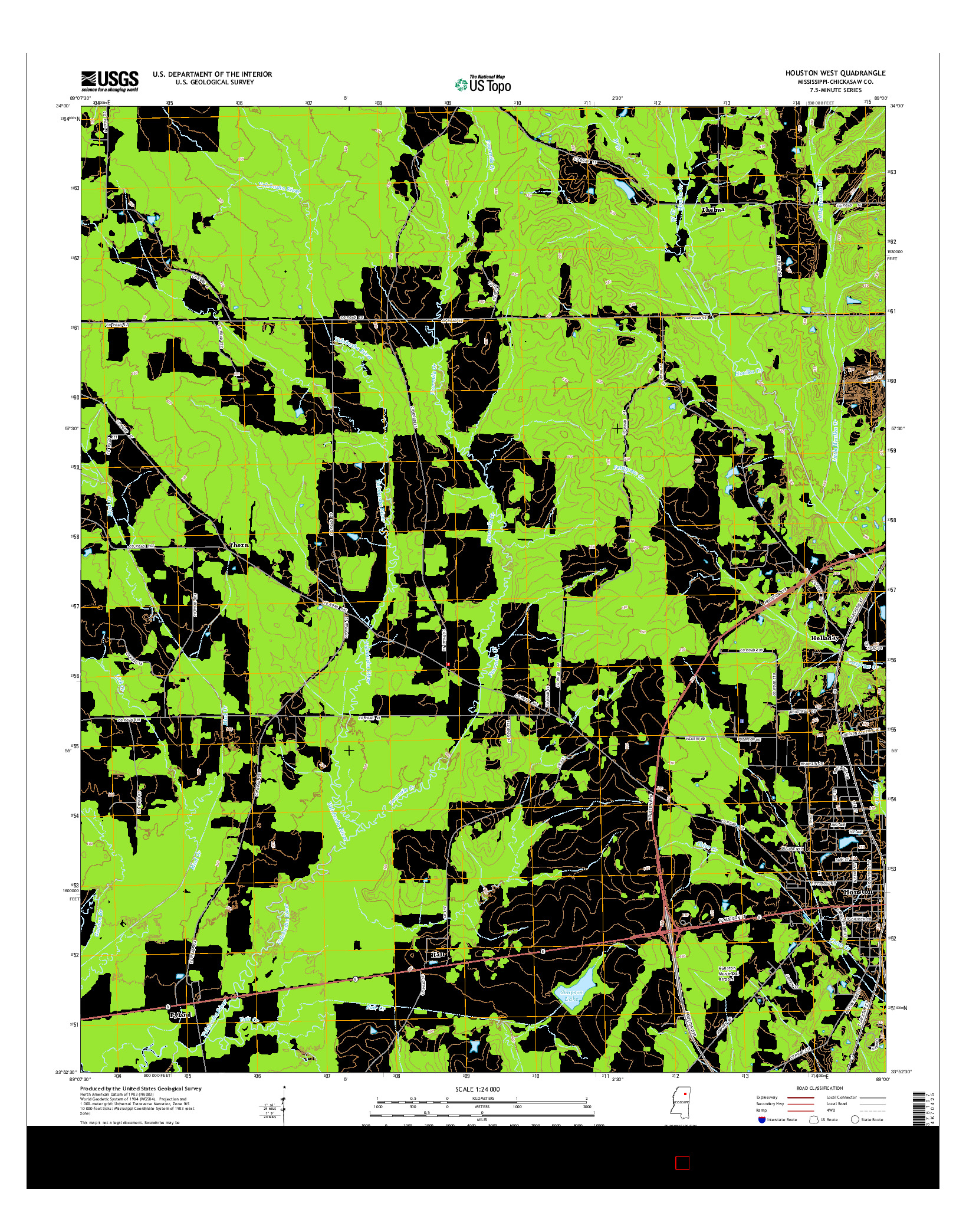 USGS US TOPO 7.5-MINUTE MAP FOR HOUSTON WEST, MS 2015