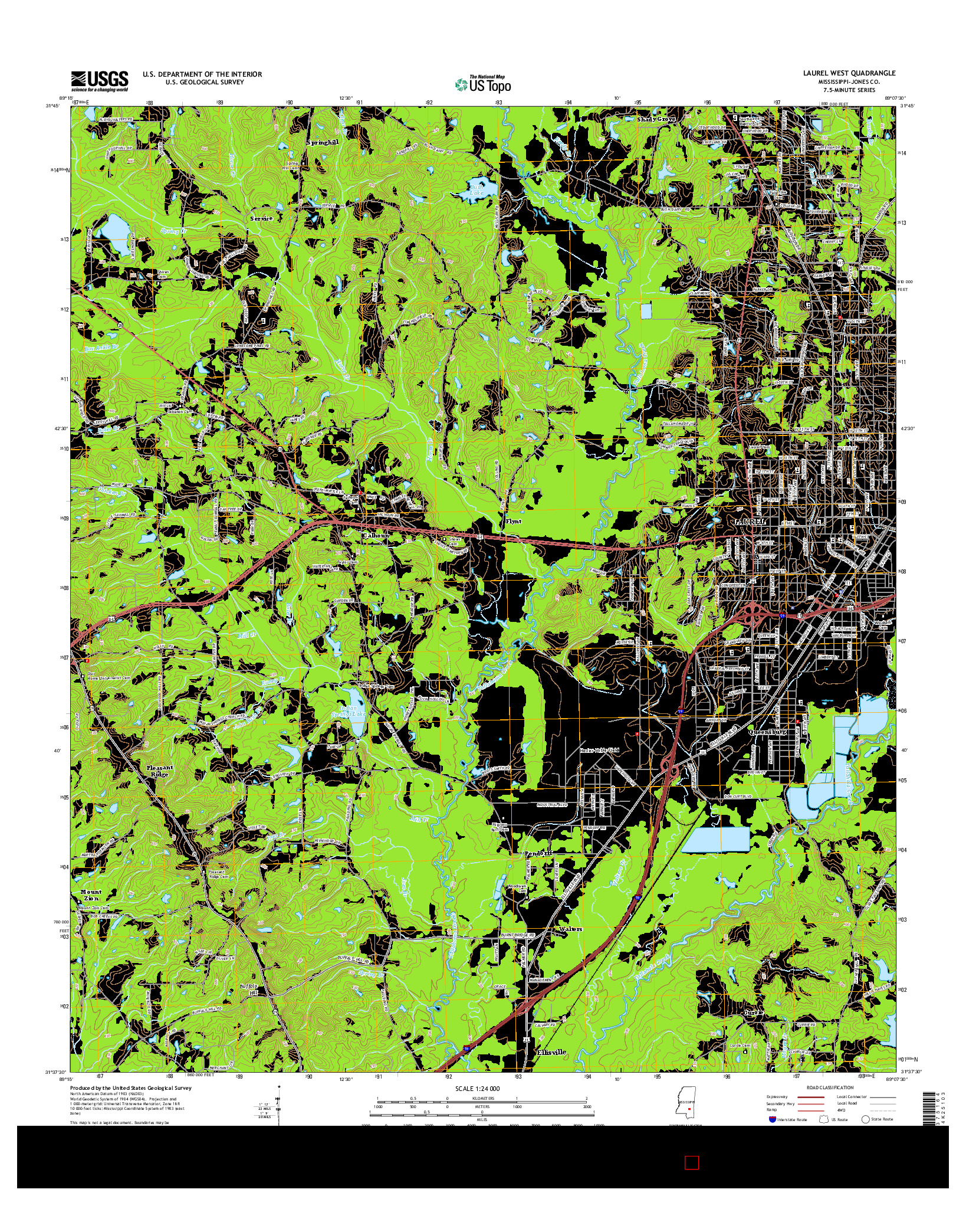 USGS US TOPO 7.5-MINUTE MAP FOR LAUREL WEST, MS 2015