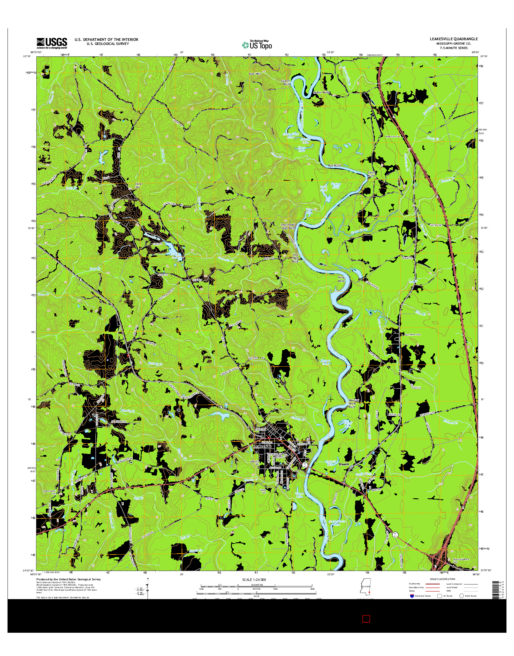 USGS US TOPO 7.5-MINUTE MAP FOR LEAKESVILLE, MS 2015