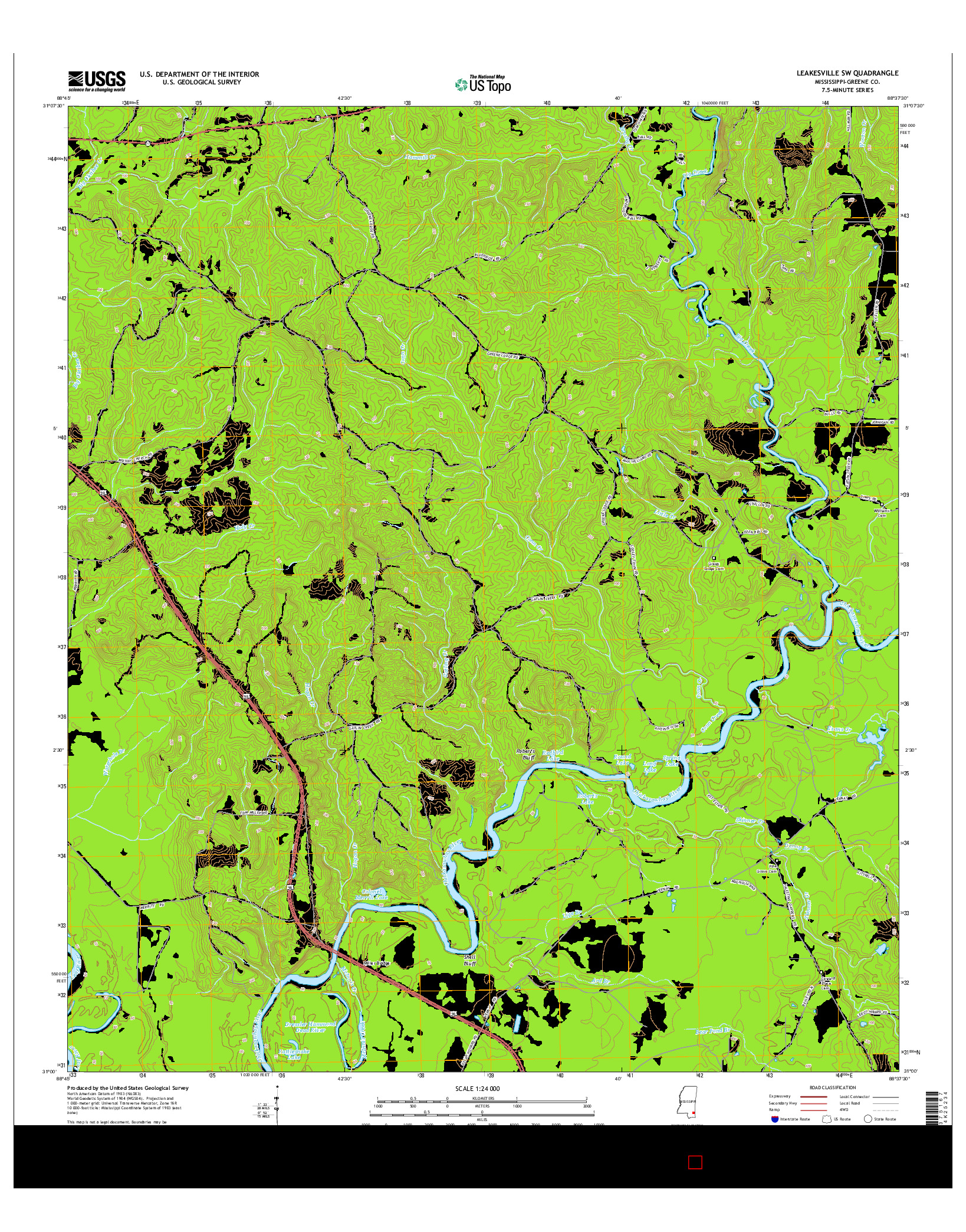 USGS US TOPO 7.5-MINUTE MAP FOR LEAKESVILLE SW, MS 2015