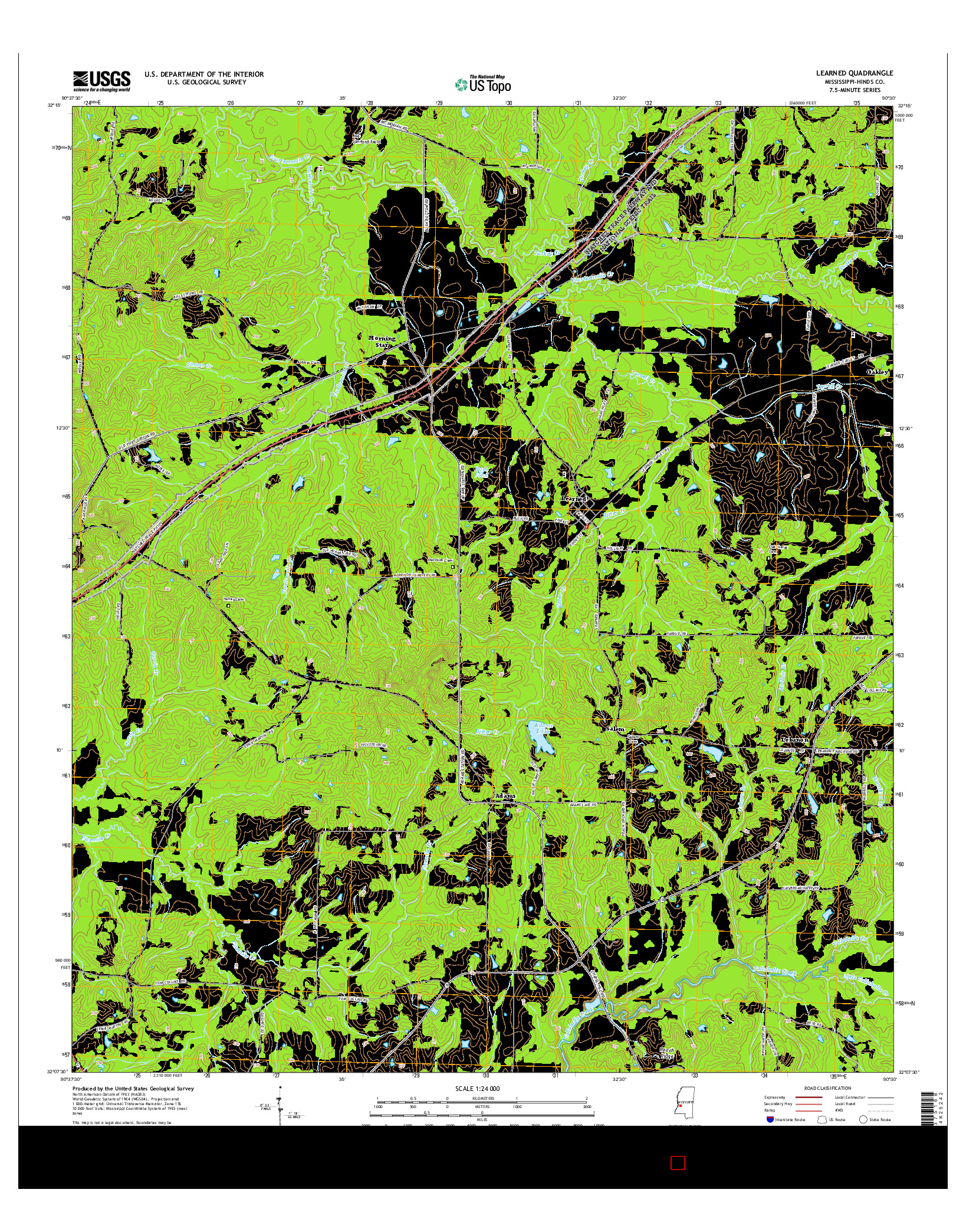 USGS US TOPO 7.5-MINUTE MAP FOR LEARNED, MS 2015