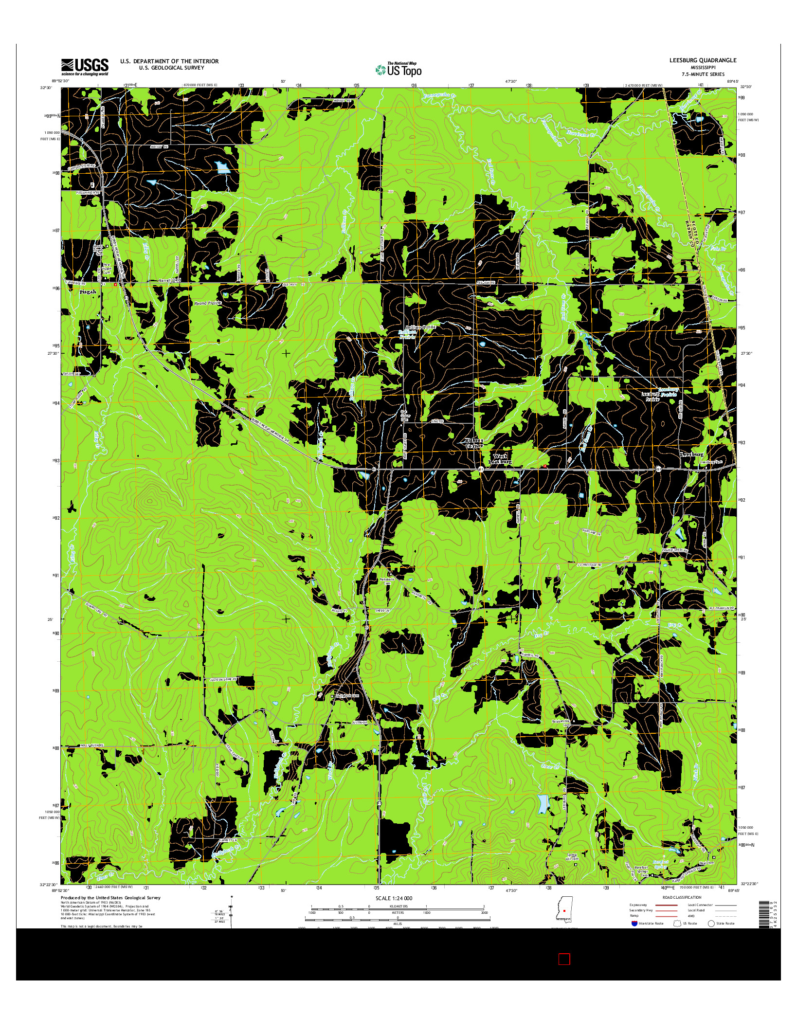 USGS US TOPO 7.5-MINUTE MAP FOR LEESBURG, MS 2015