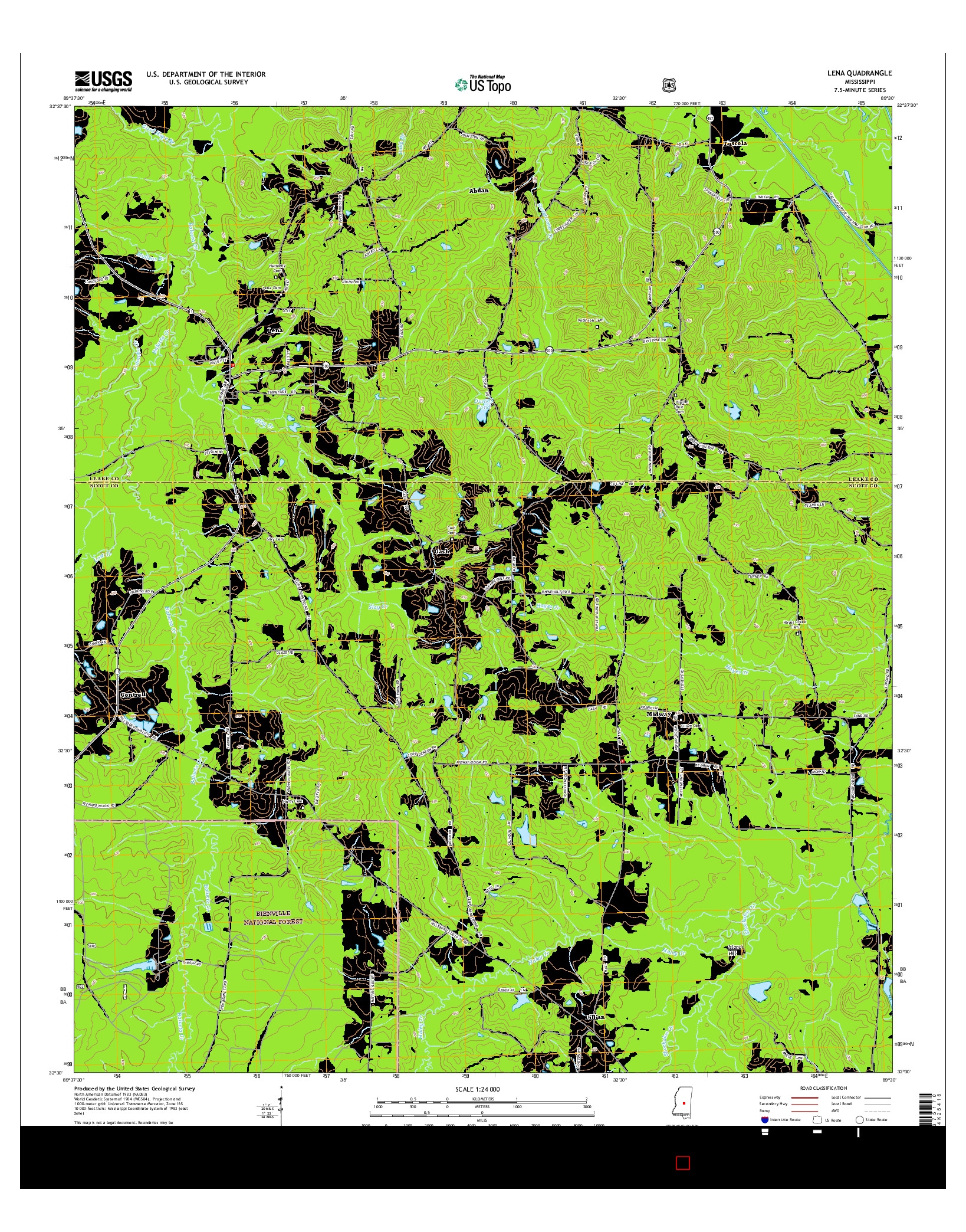 USGS US TOPO 7.5-MINUTE MAP FOR LENA, MS 2015
